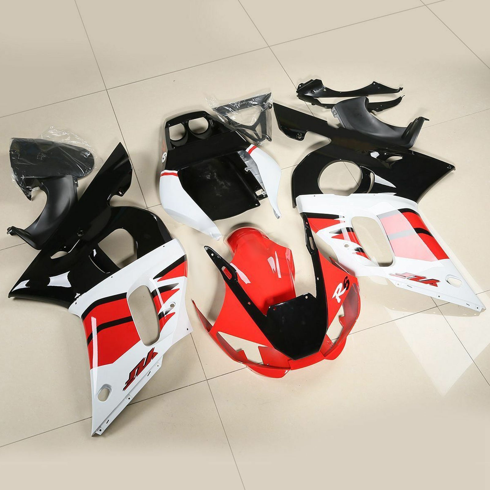 1998-2002 Yamaha YZF R6 Kit de carrosserie de carénage rouge blanc noir # 15