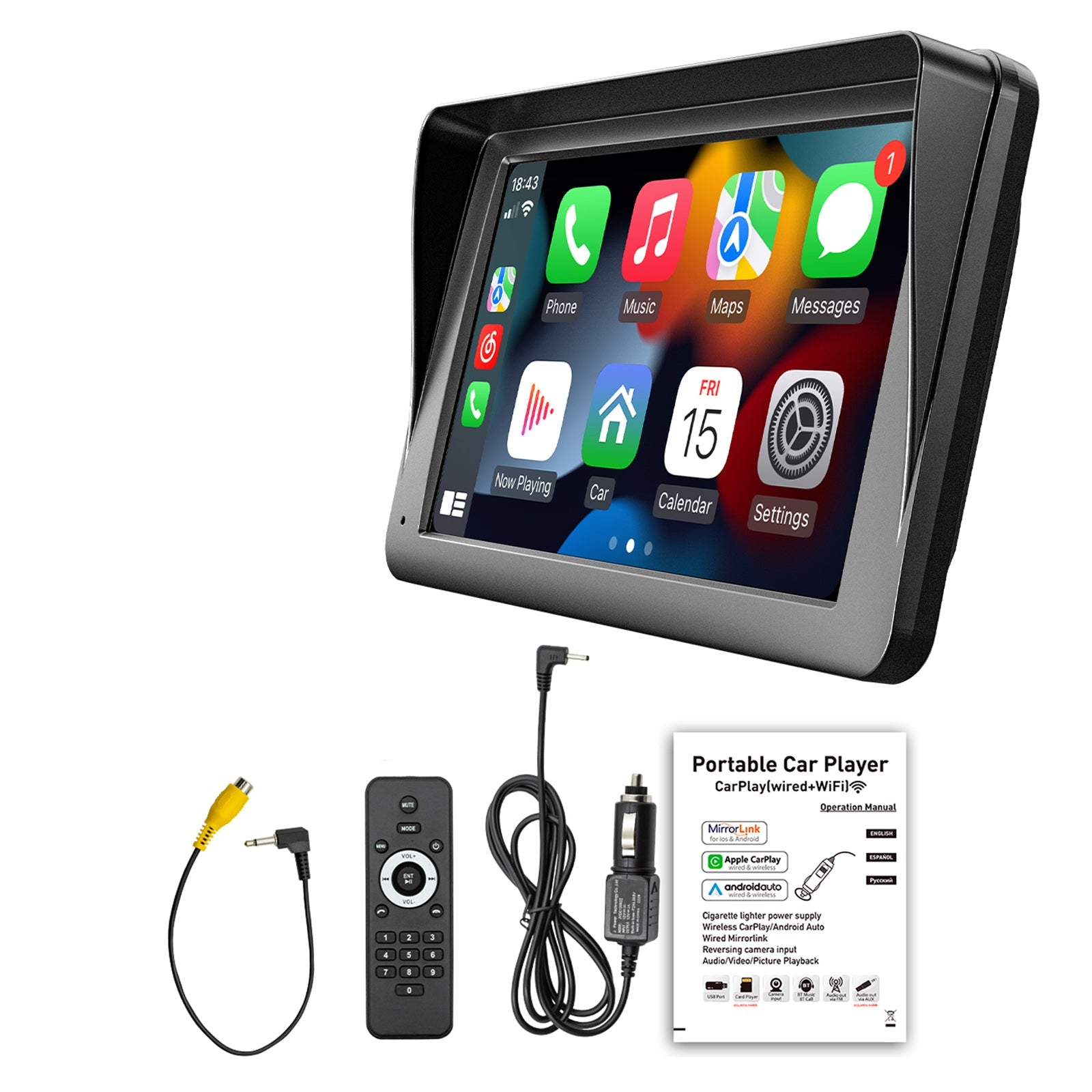 7 "Draadloze Carplay Auto MP5-speler Multimedia Bluetooth Zonnescherm Afstandsbediening