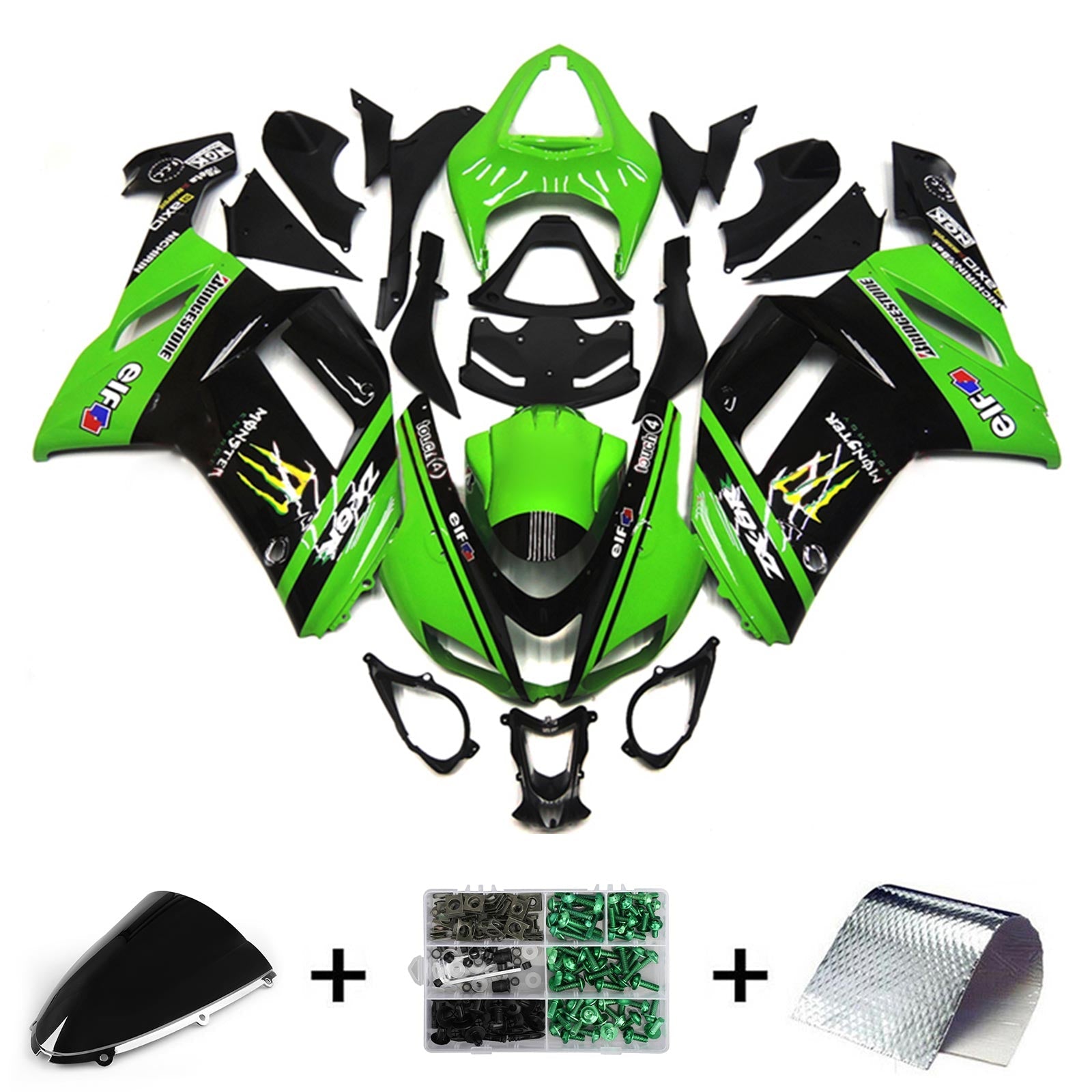 2007-2008 Kawasaki ZX6R 636 Kit de carenado Carrocería Plástico ABS