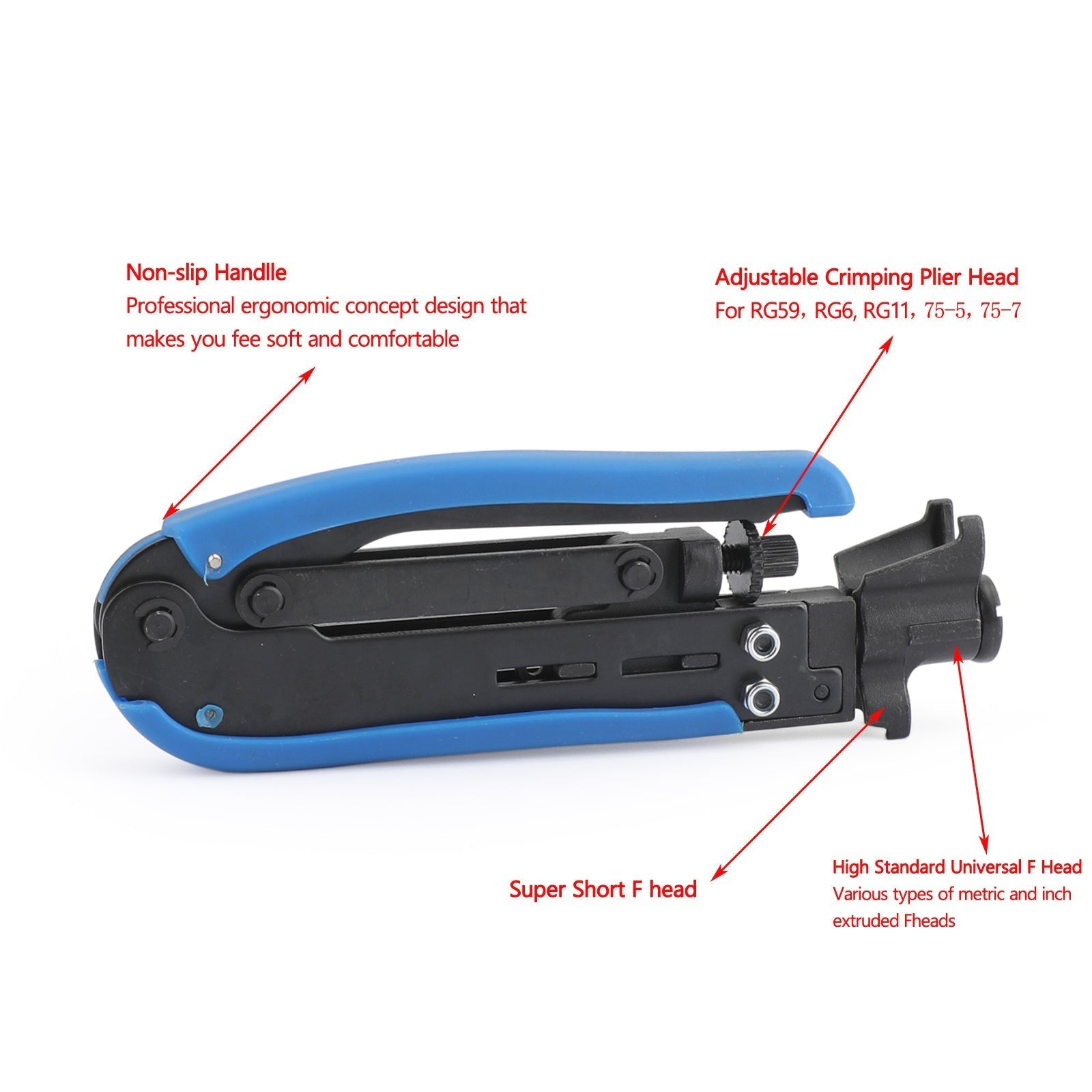 Coaxial Compression Tool Coax Cable Crimper Kit Adjustable RG6 RG59 RG11 75-5-7