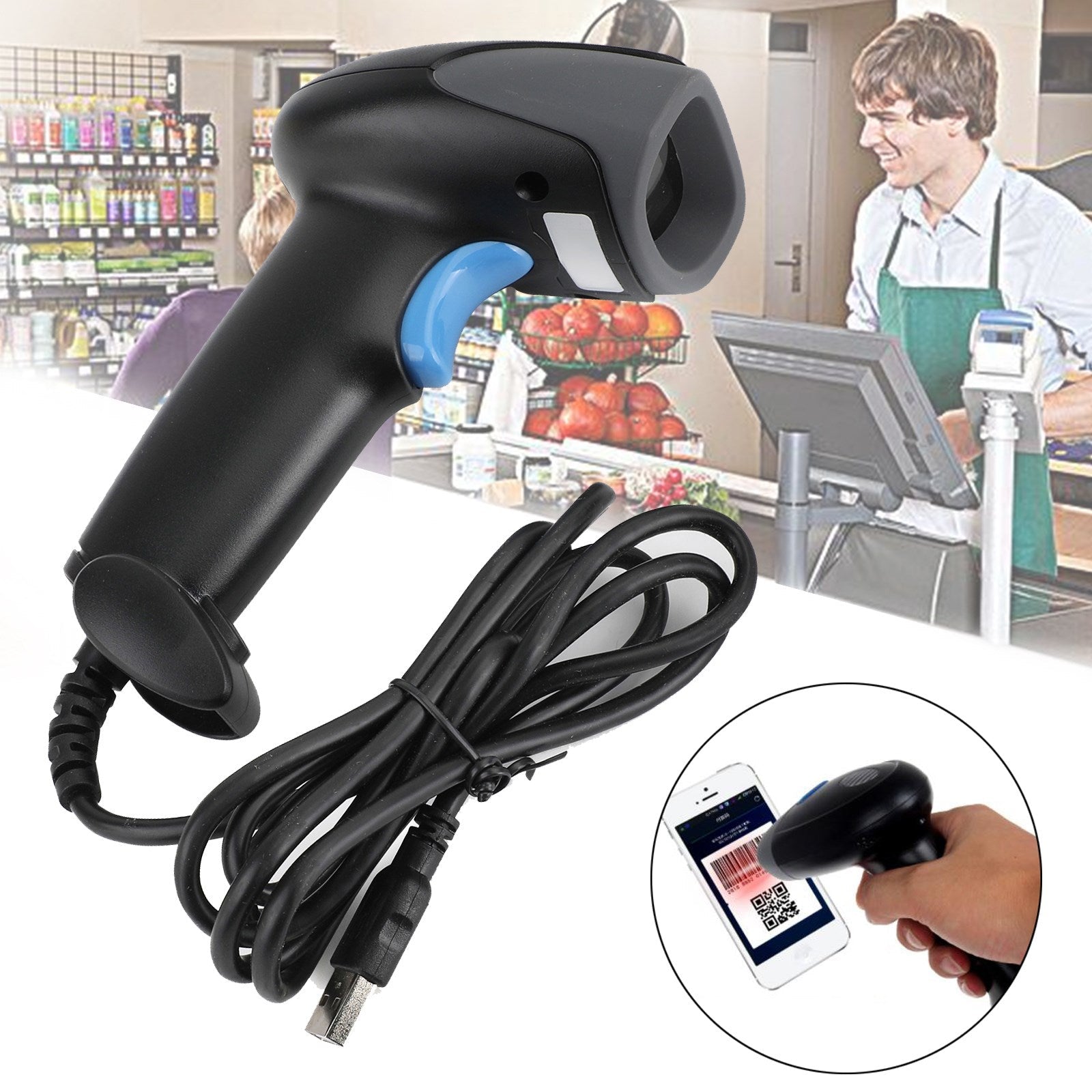 Automatische USB-bekabelde barcodescanner M930 1D + 2D-codelezerpistool voor supermarkt