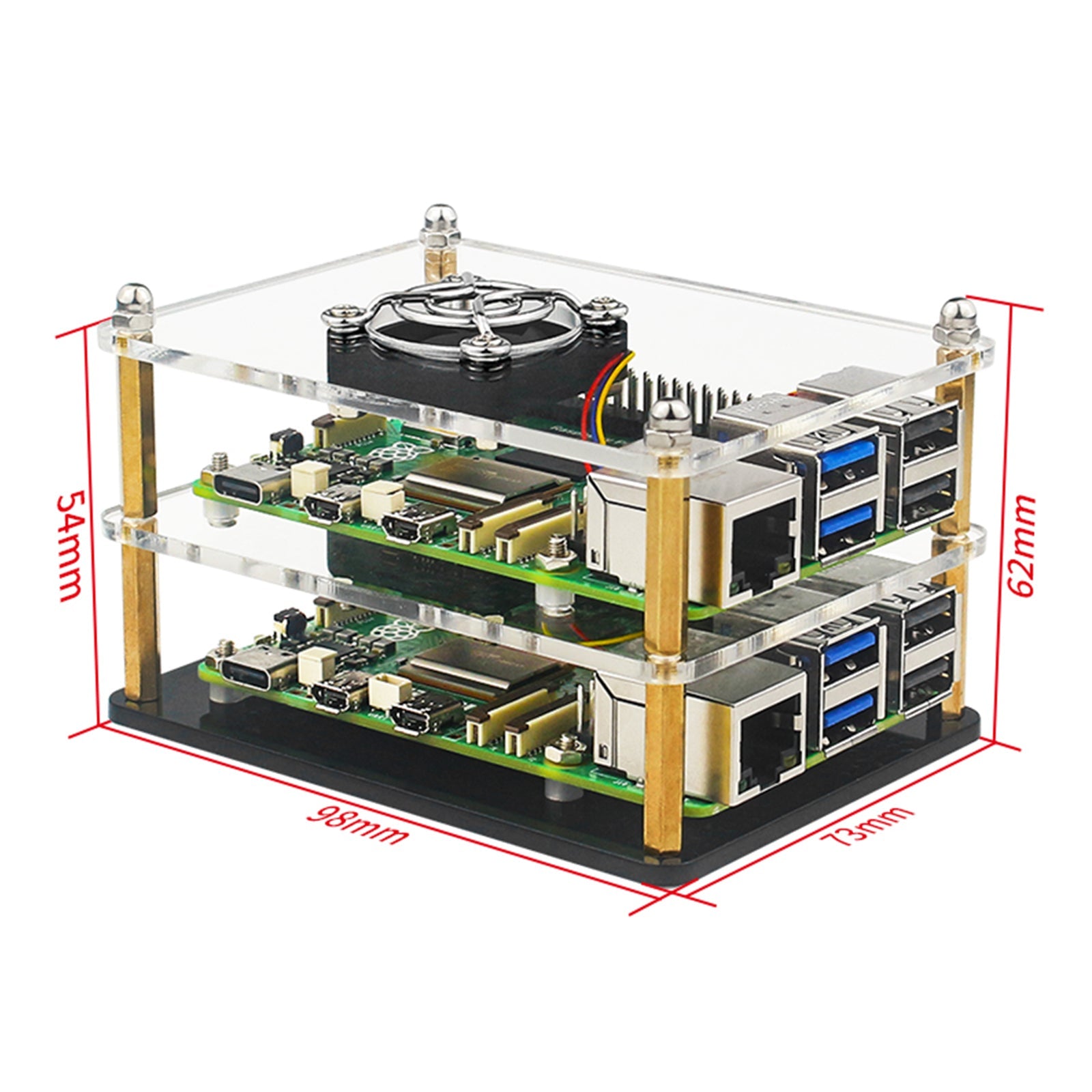 Raspberry Pi 5 Meerlaagse acrylbehuizing Transparante beschermhoes Koelventilator