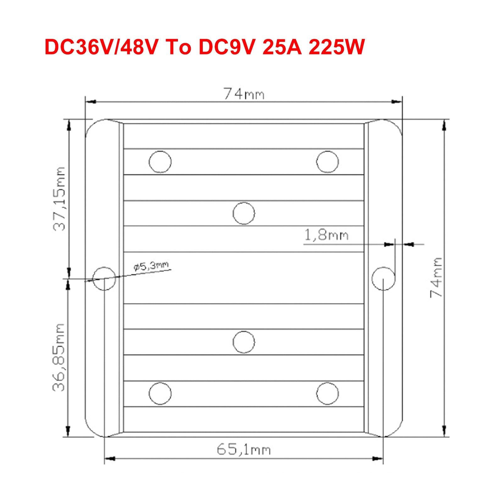 Waterdichte DC 36V/48V naar 9V 25A 225W Step-Down Voeding Converter Regulator