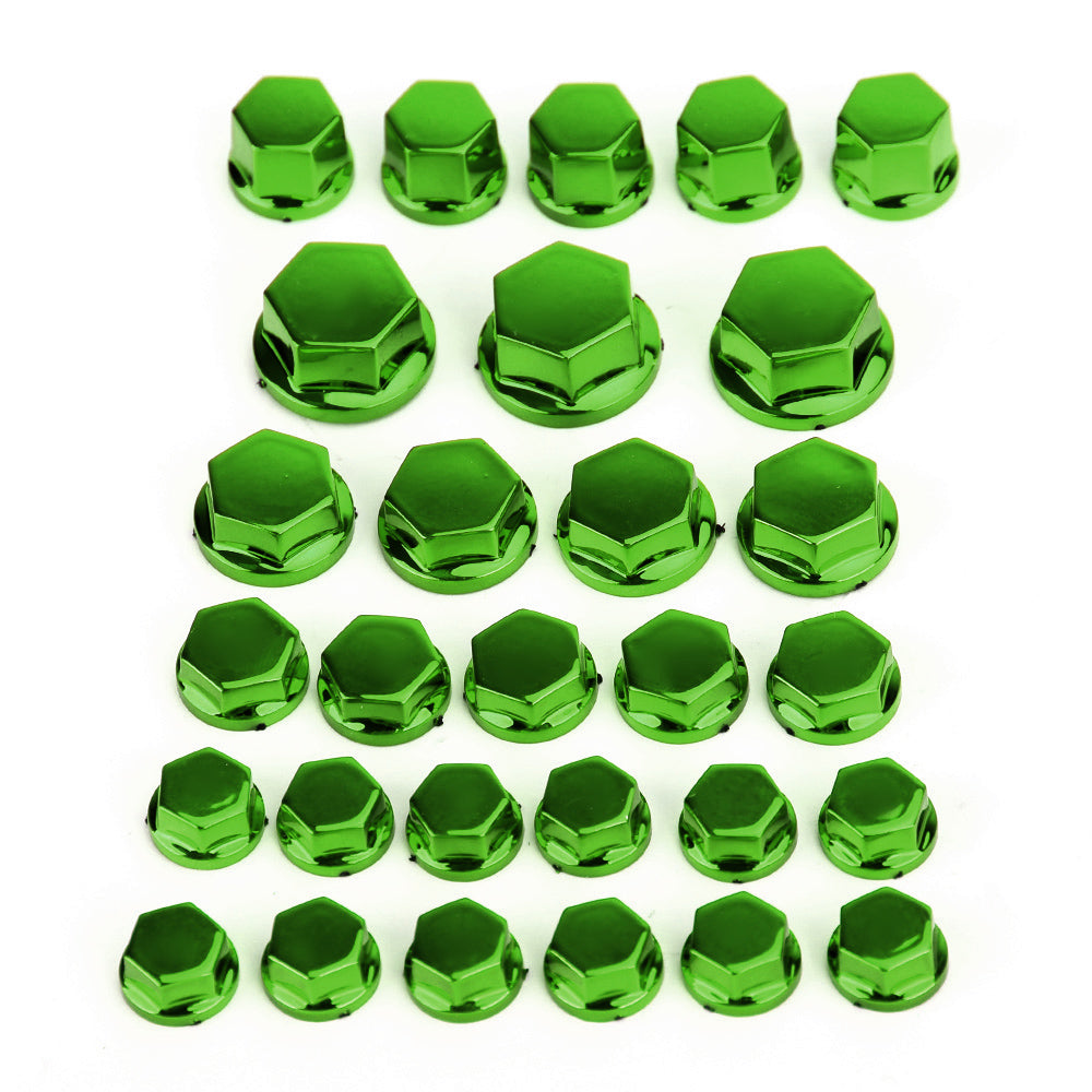 30 stuks 5 maten motorfiets groen plastic zeskantschroef covers bout moer cap cover generiek