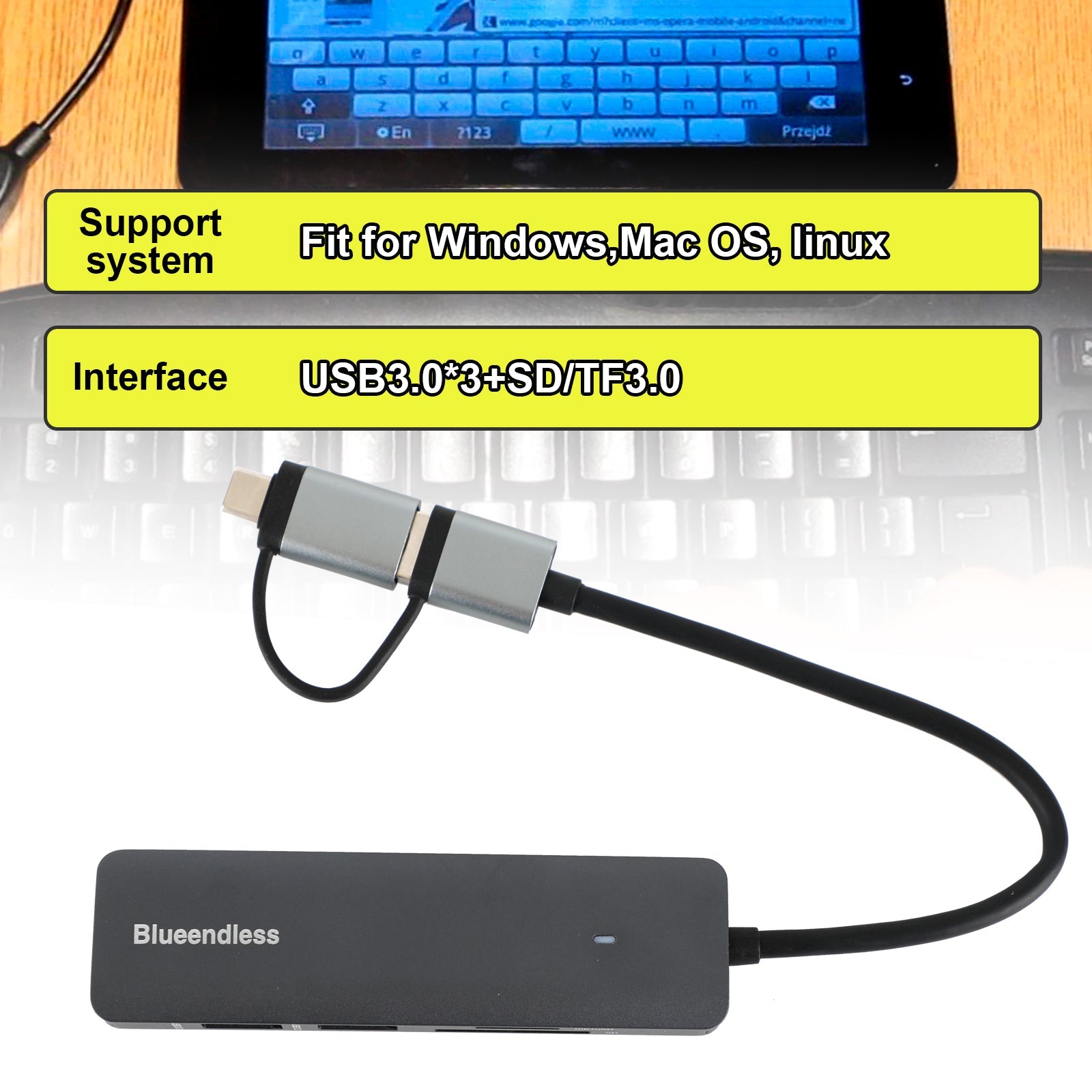 Type-C+USB-interfacehub PD100W dockingstation voor Windows Mac OS Linux