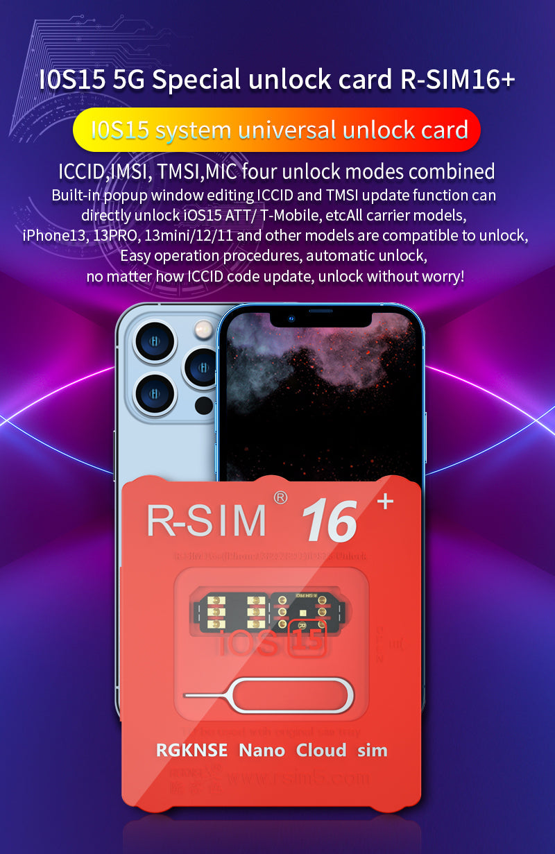 R-SIM 16+ Nano Ontgrendel RSIM-kaart Geschikt voor iPhone 13 Pro 12 PRO MAX XS XR 8 IOS 15