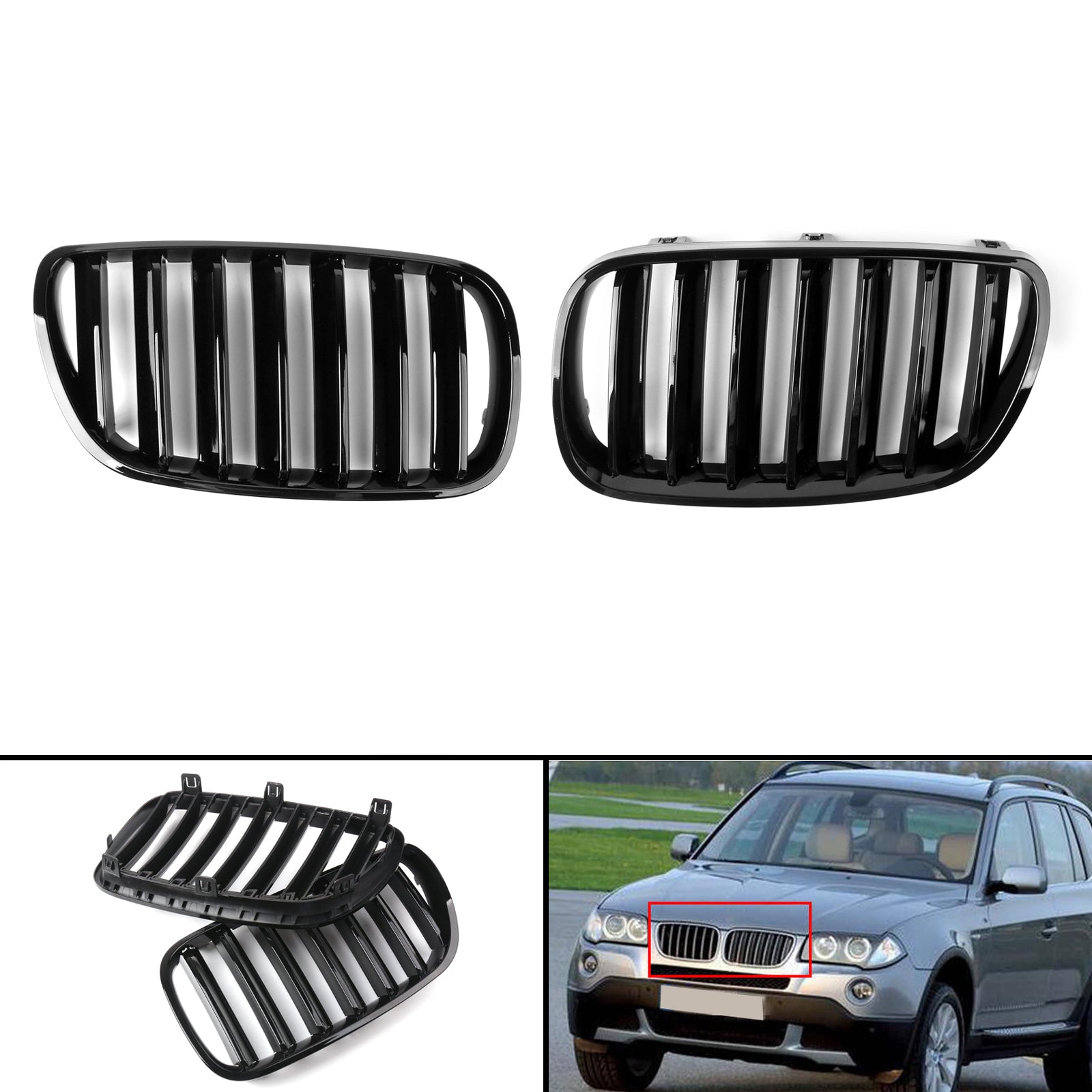 2007-2010 BMW E83 X3 SUV (Facelift) 25si 30si xDrive28i xDrive30i Paire de grille de pare-chocs avant générique