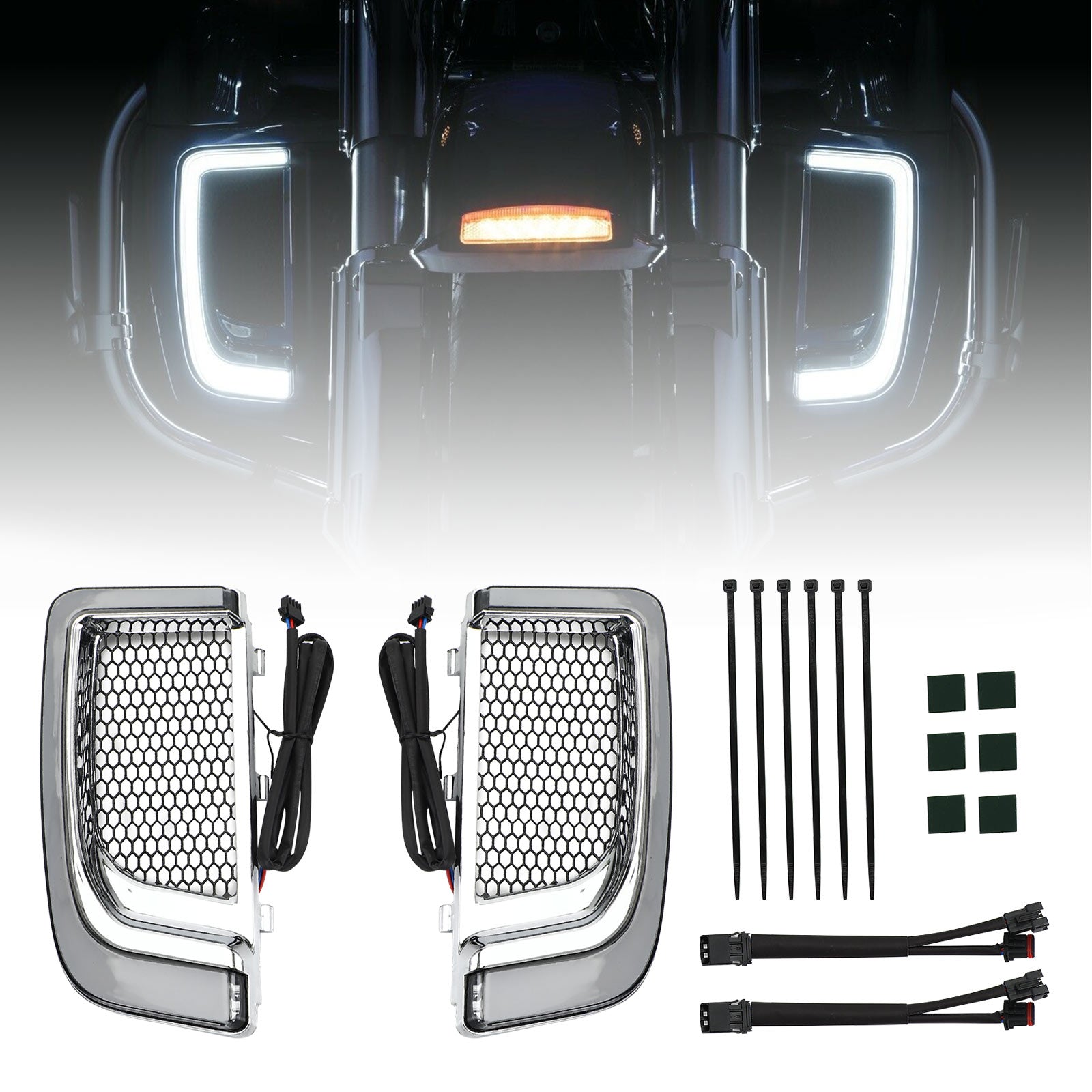 Tracer LED Lower Fairing Lower Grills Lights For Electra FLH/T Road Glide Black