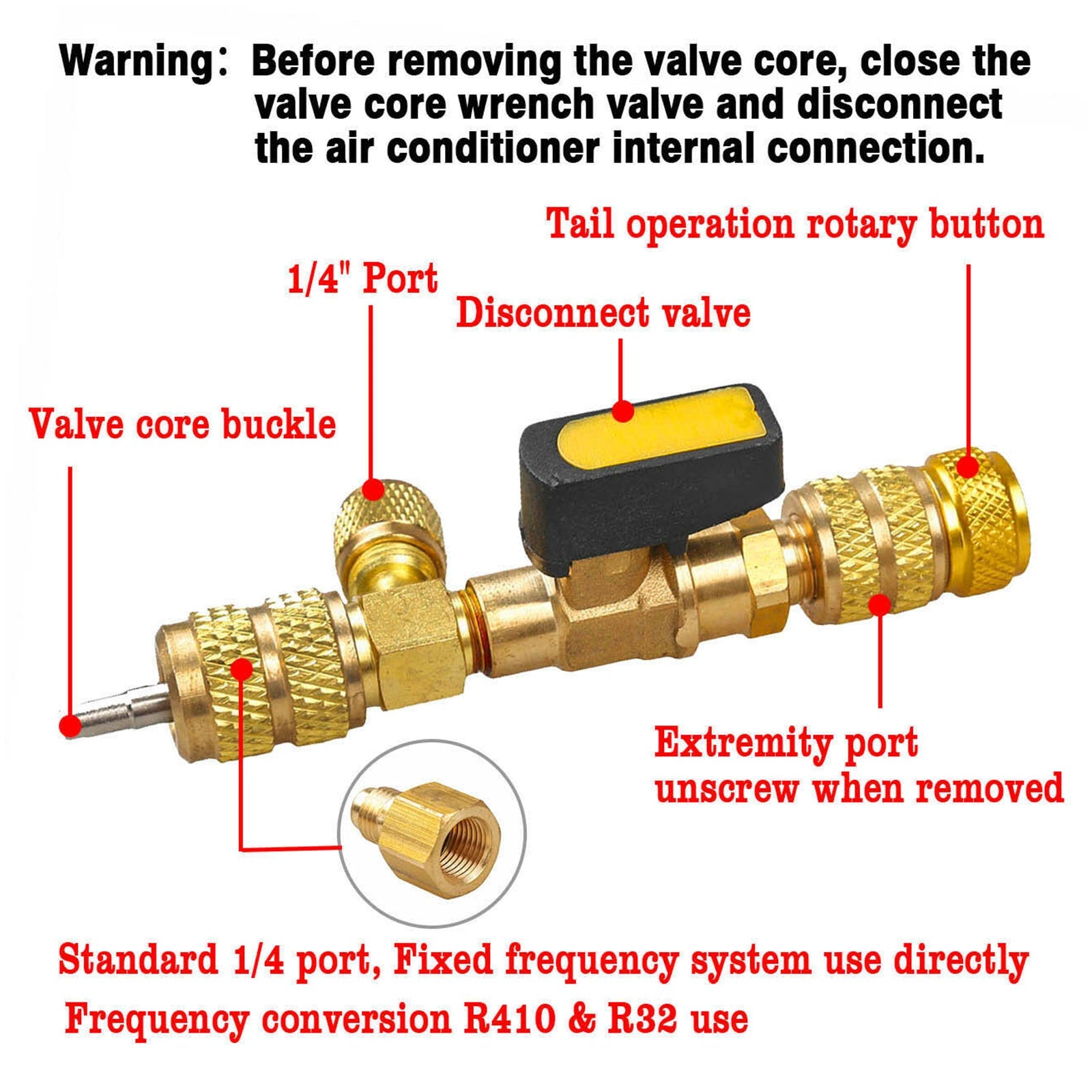 HVAC AC Valve Core Remover Dual Size 1/4" & 5/16" Port Installer Tool