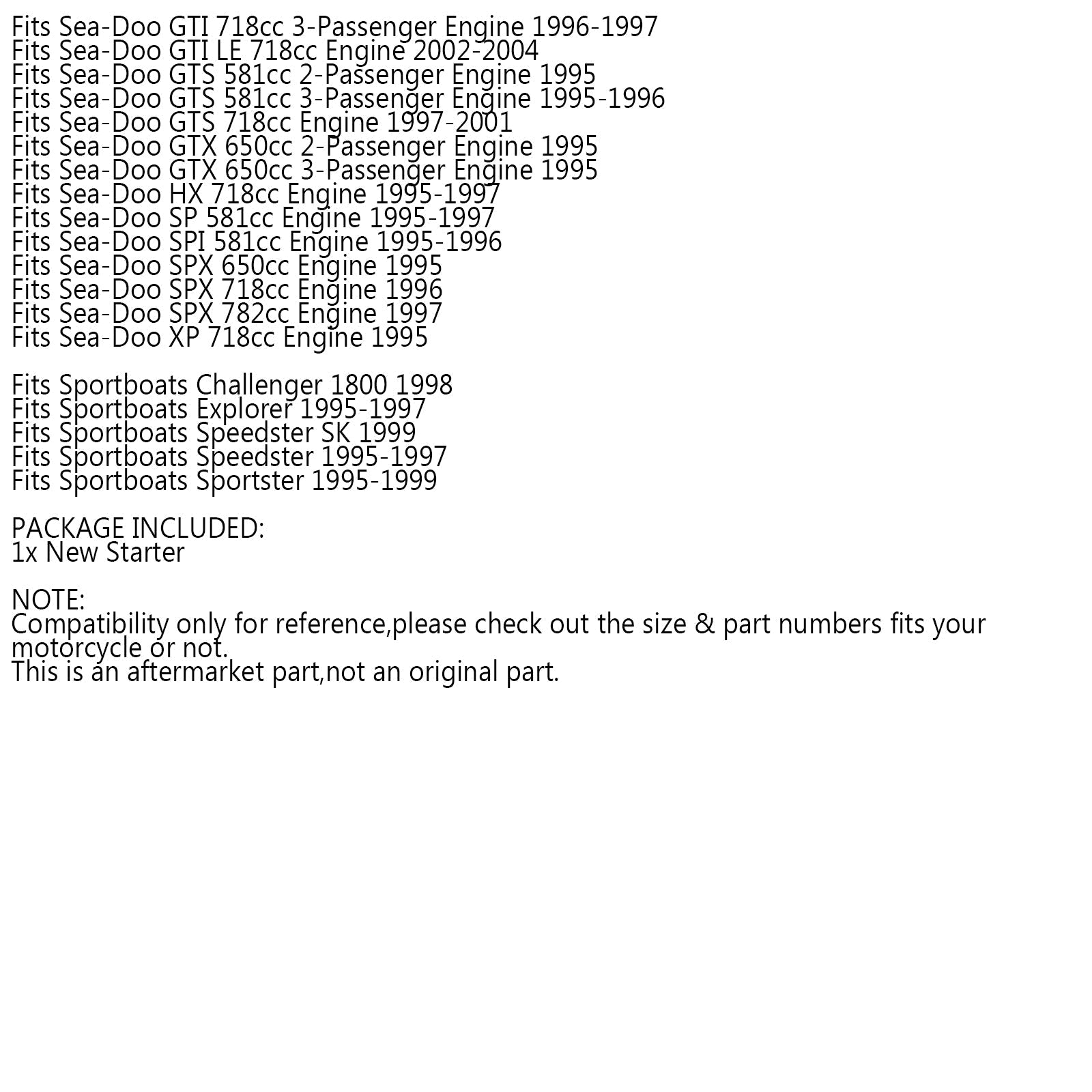 Starter for Sea-Doo GT GTI GTS GTX HX SP SPI SPX XP 580 587 650 657 717 718 720 Generic