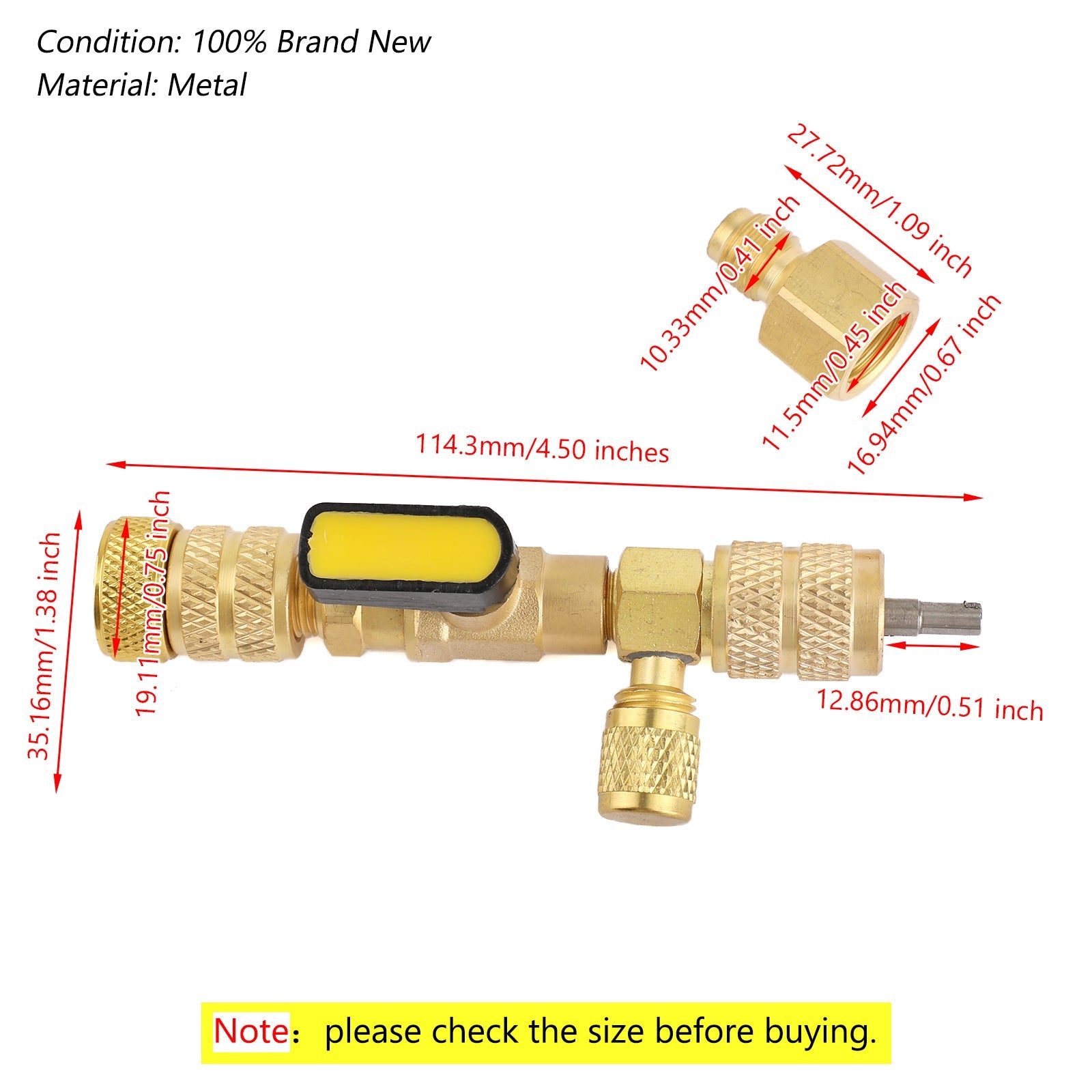 HVAC AC Valve Core Remover Dual Size 1/4" & 5/16" Port Installer Tool