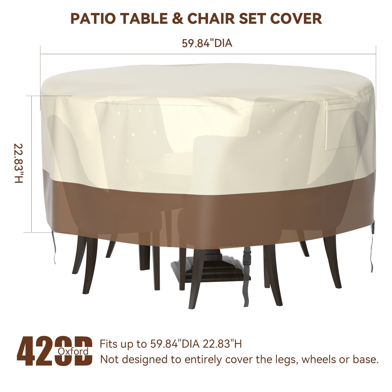 Housse de meubles de patio imperméable circulaire 420D pour table et chaises d'extérieur