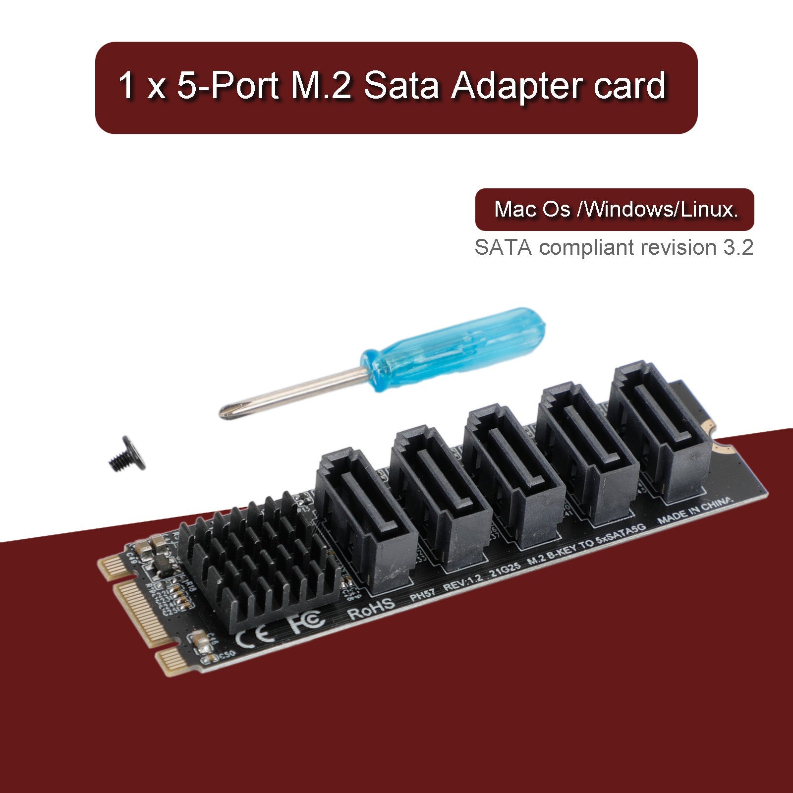 M.2 naar SATA 3.0 adapter JMB585 5-poorts uitbreidingskaart voor harde schijf voor PH56