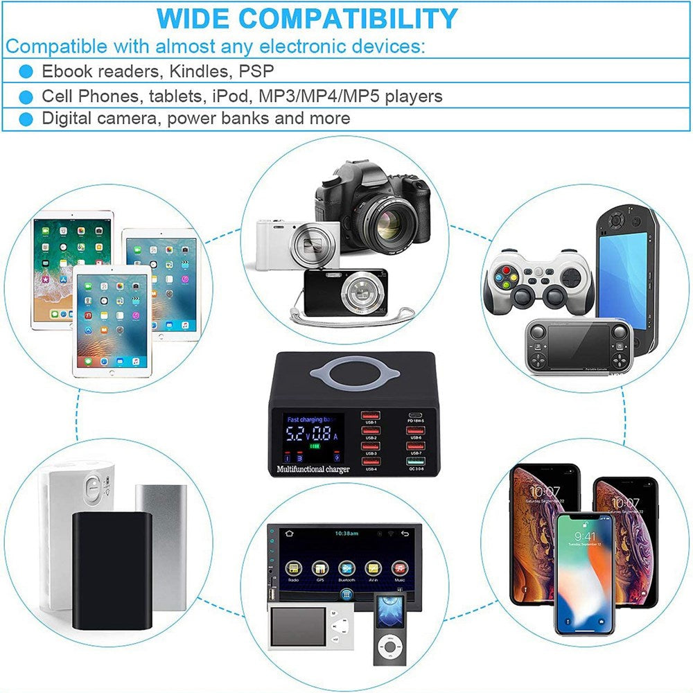 100W PD-snellader 8 poorten USB-oplader QC 3.0 Adapter HUB Draadloze oplader UK