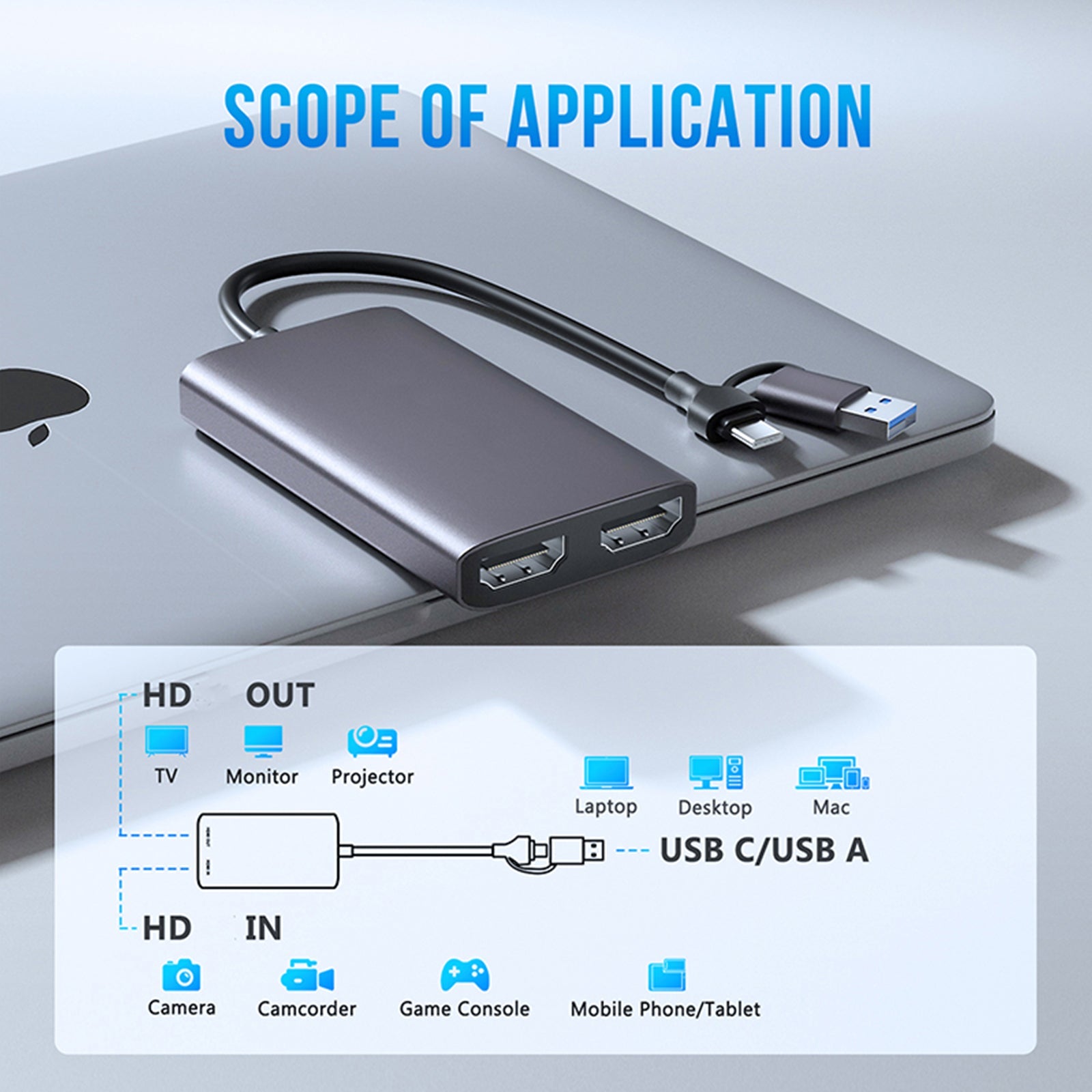 1080P60fps Video Capture Card HDMI to 4K HDMI Loop-out USB3.0 Type-C Grabber