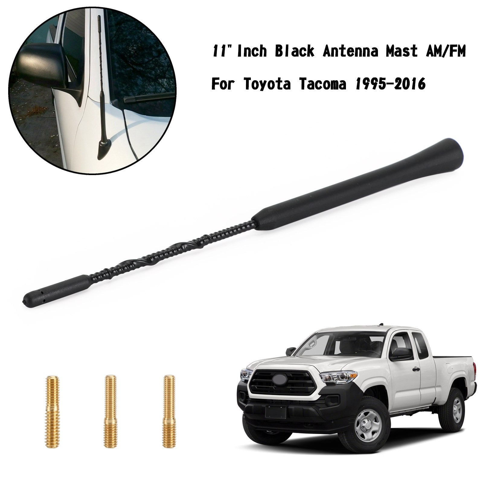 Mât d'antenne noir AM/FM de 11 pouces, pour Toyota Tacoma 1995 – 2016