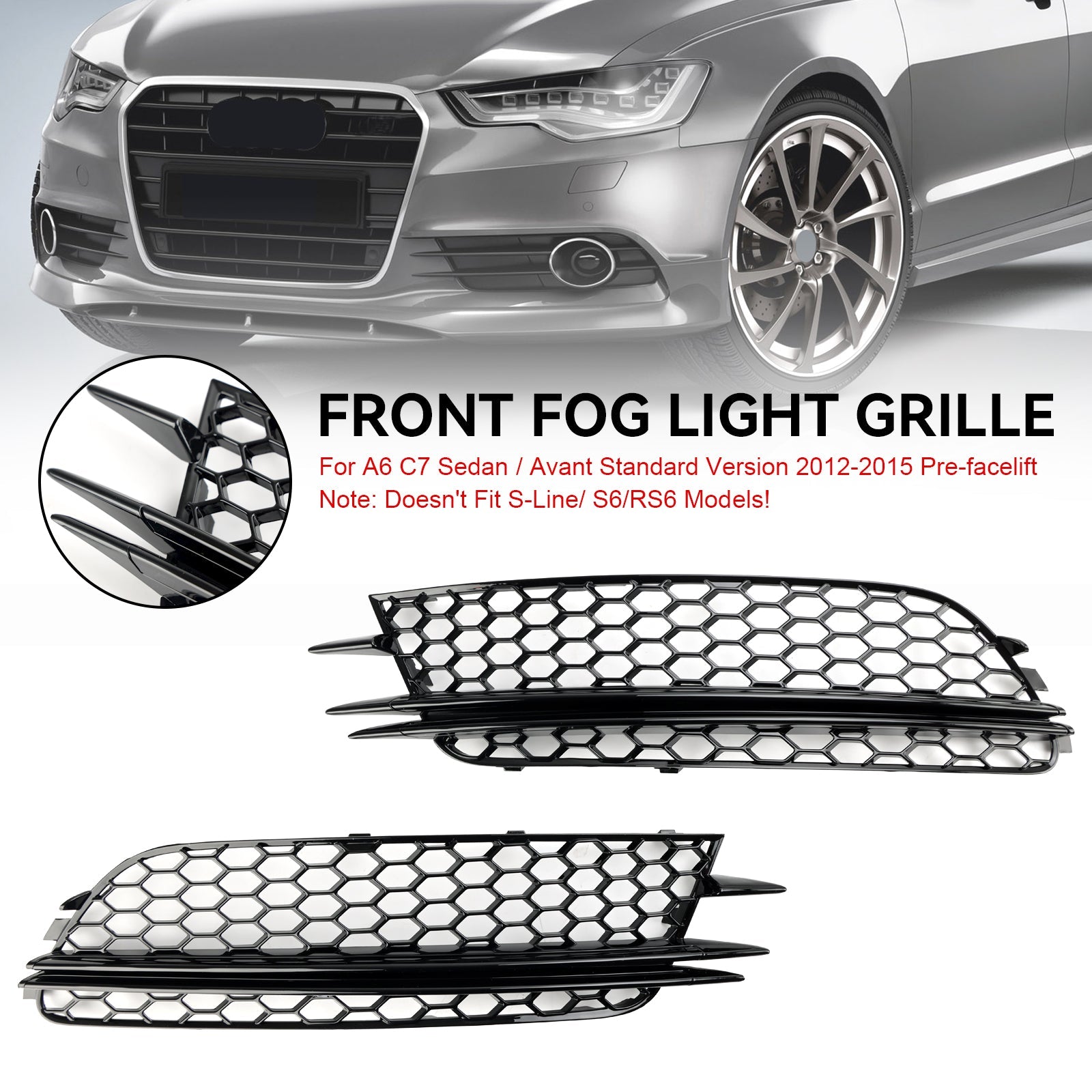 Audi A6 4G C7 2012-2015 2PCS Front Fog Light Cover Bezel Bumper Grille