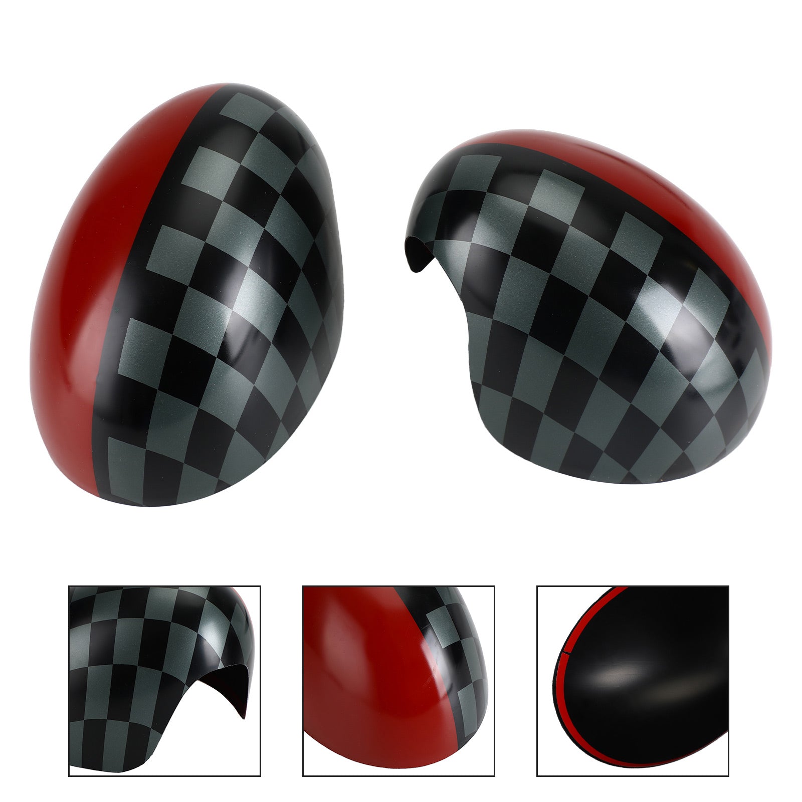 Black/Grey checkered Red Mirror Cover for MINI Cooper Hardtop F55 F56