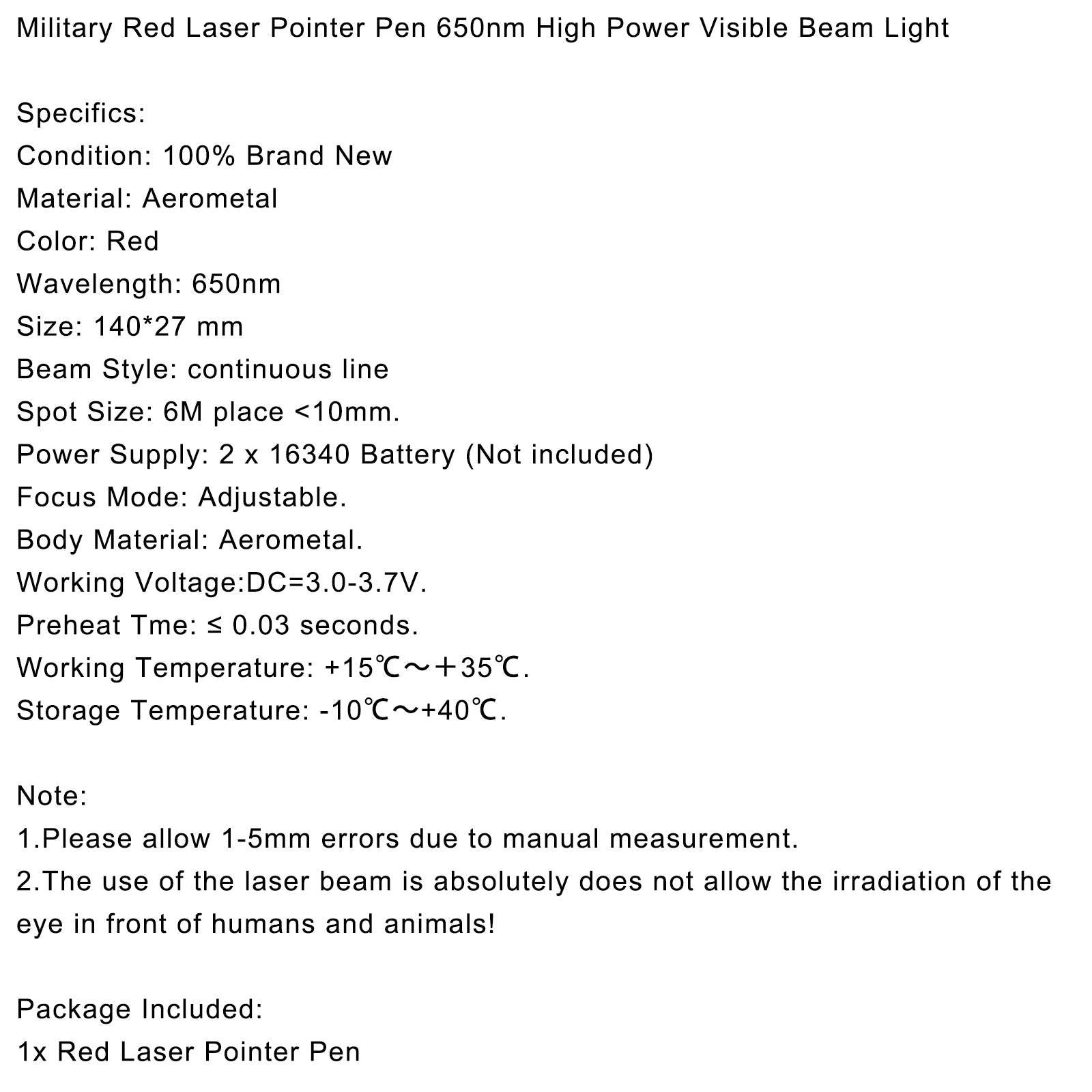 Stylo pointeur laser rouge militaire, faisceau lumineux visible haute puissance 650nm