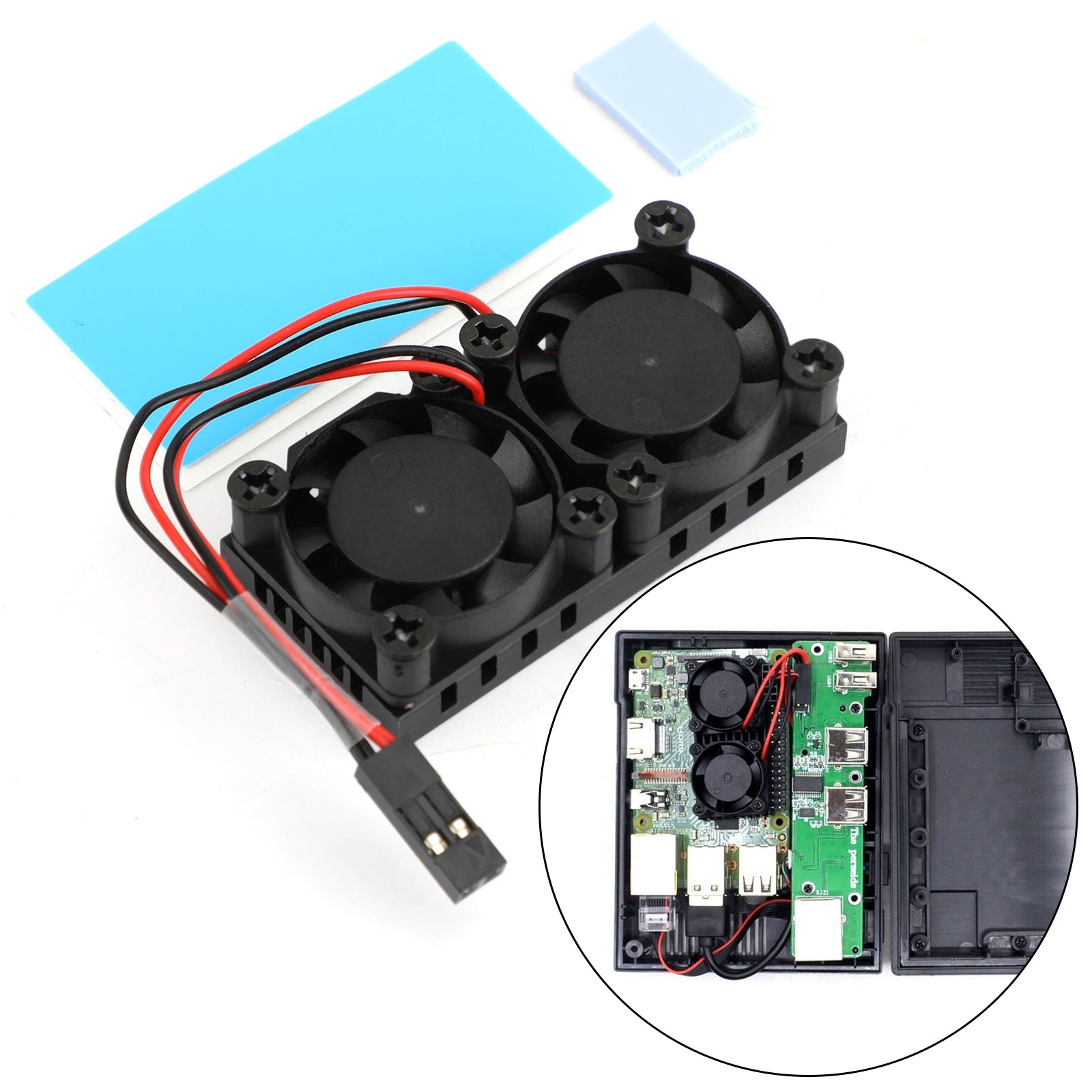 Double Dual Cooling Fan Square Fan Module With Heatsink for Raspberry Pi 4B 3B+