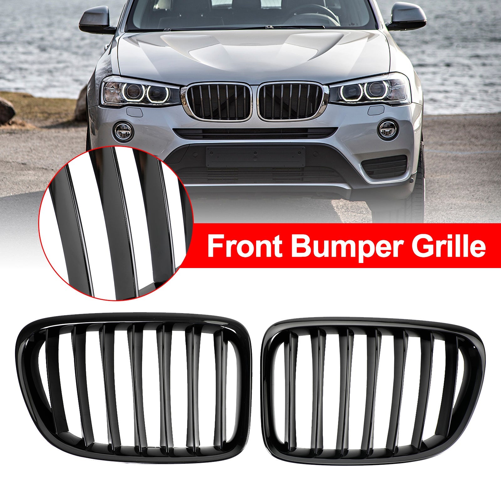 BMW X1 E84 2009-2014 SUV Gloss Black Front Hood Kidney Grill Grille