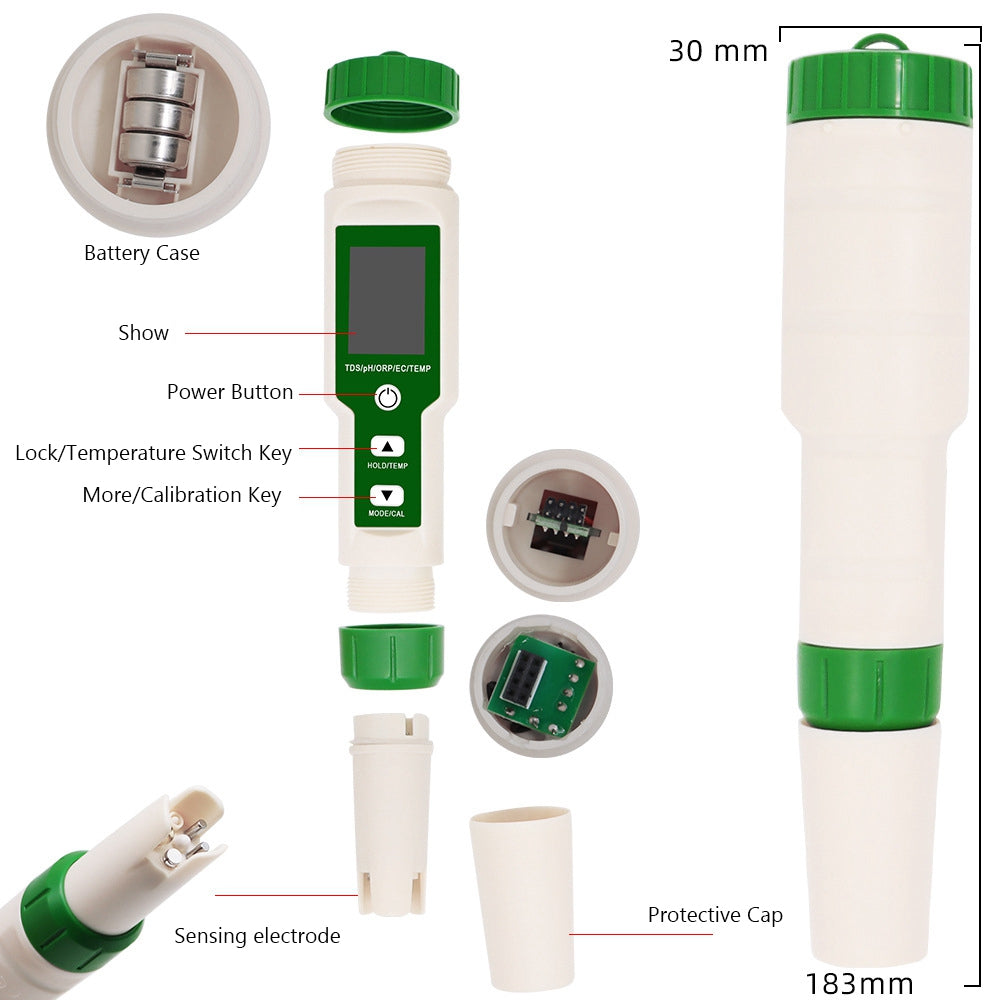 5 in 1 digitale PH TDS EC ORP temperatuur waterkwaliteit tester meter testinstrument