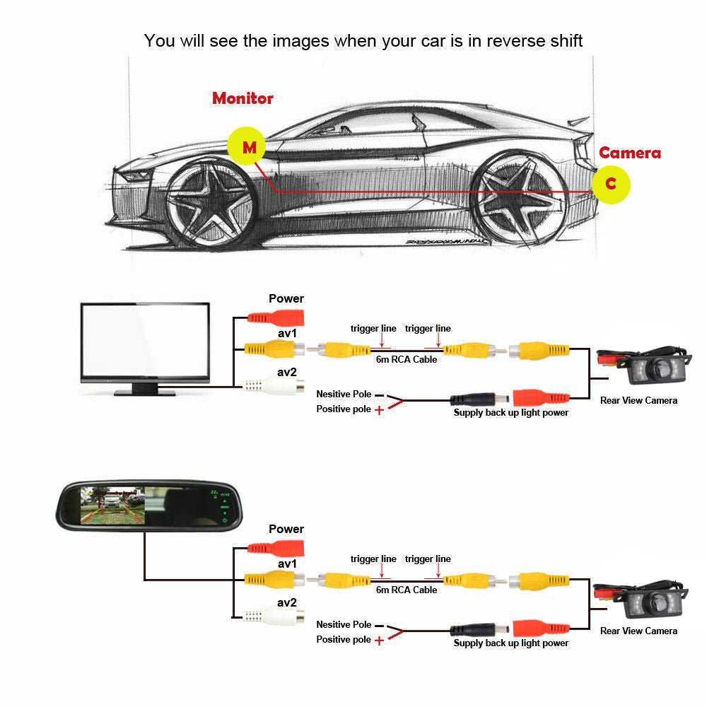 7 HD IR nuit Parking voiture caméra de conduite automatique caméra de secours lumière LED