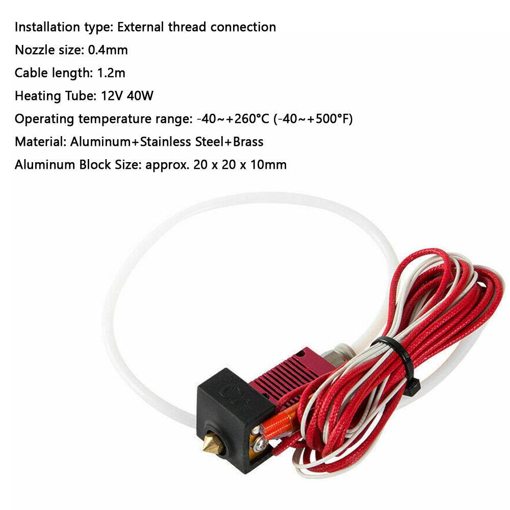 Kit d'extrudeuse de mise à niveau d'imprimante 3D, extrémité chaude 12V, adapté à Creality 3D CR-10 CR-10S