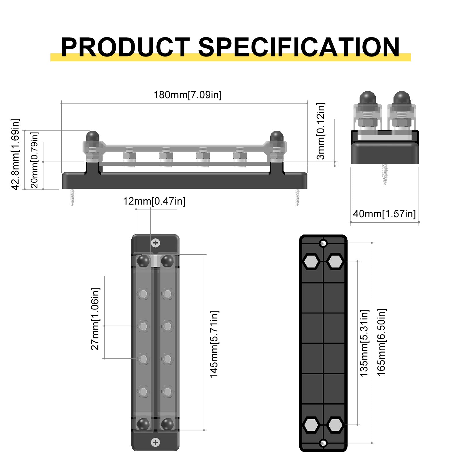 2/4/6/12 Way Dual-row Car Bus Bar Block with Dust Cover Distribution Terminal