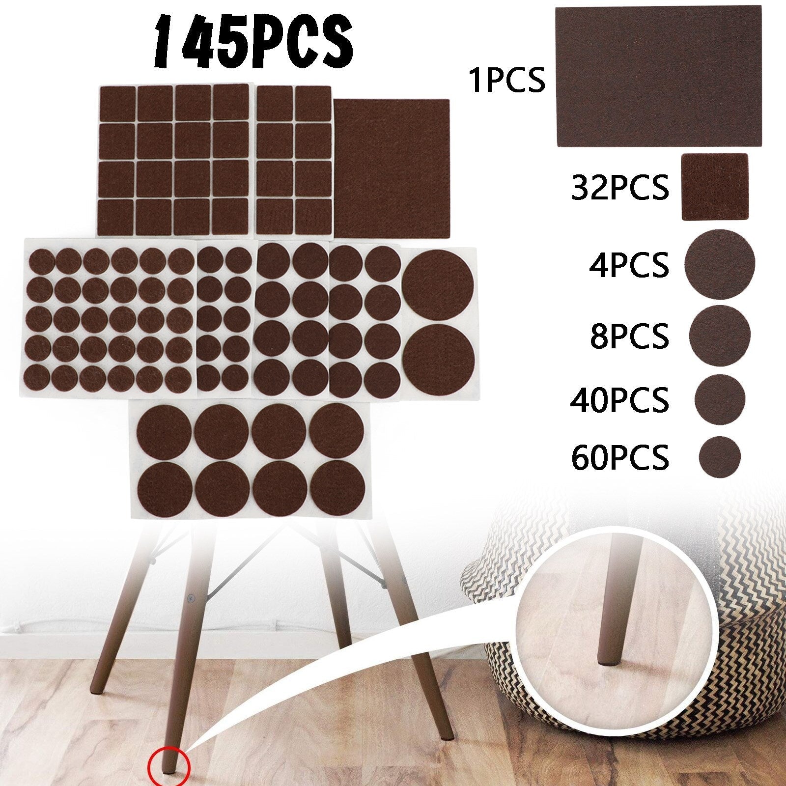 145Pcs Furniture Pads Chair Leg Floor Protectors Felt Pads Hardwood Floors