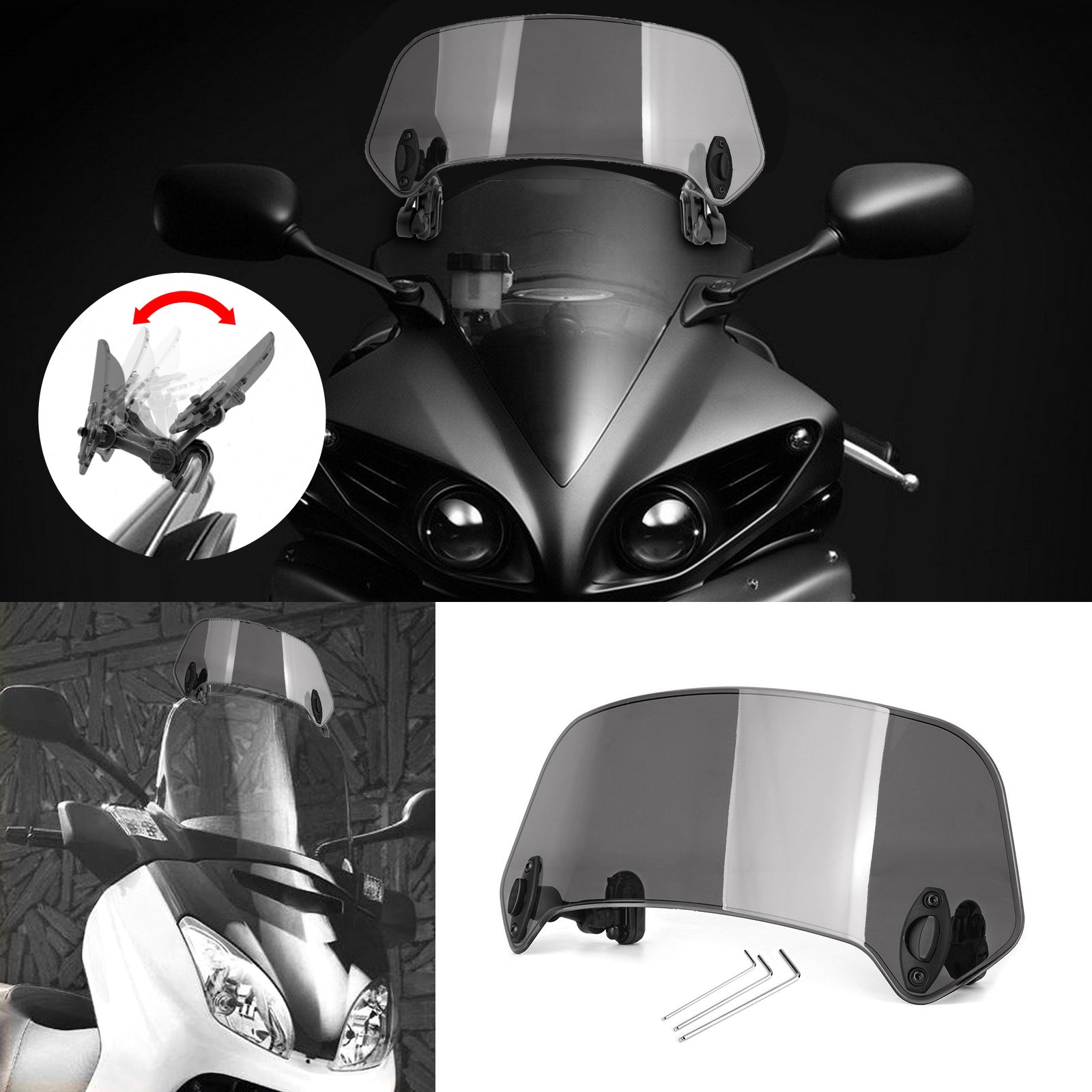 Motorcycle Adjustable Clip On Windshield Extension Spoiler Wind Deflector