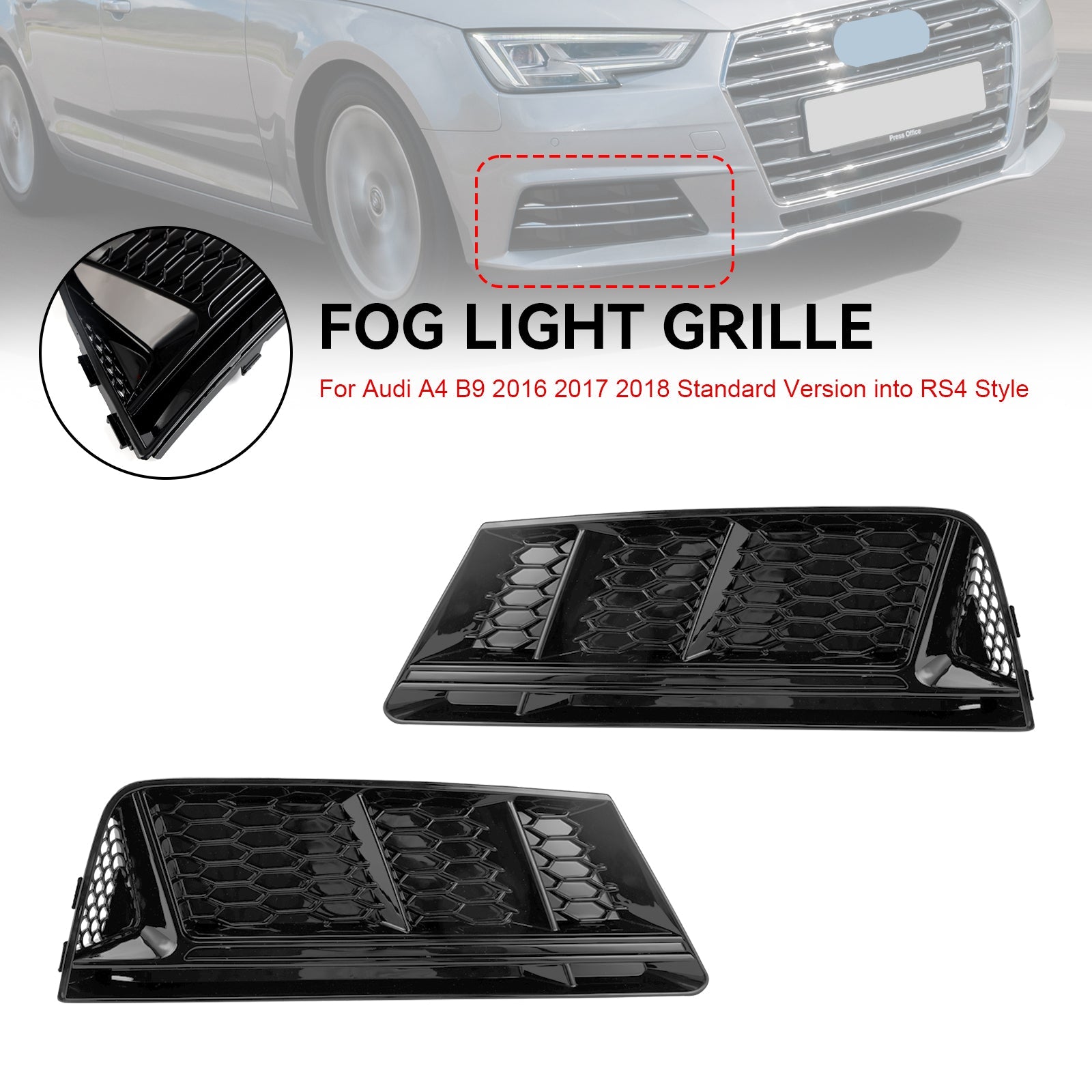 2016-2018 AUDI A4 B9 Front Fog Light Grill Lower Bumper Grille Chrome