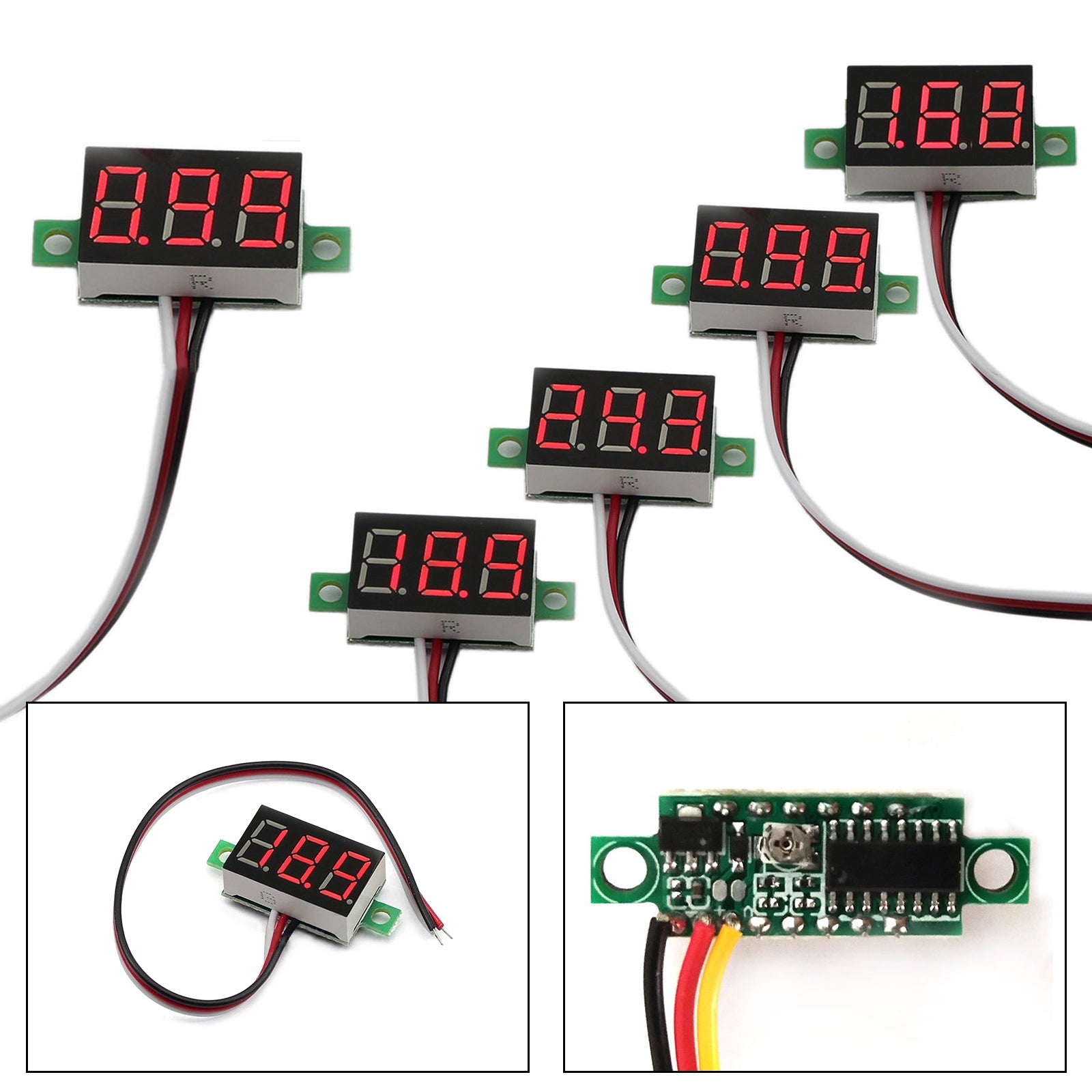 5x Mini DC 0-30V Red LED 3-Digital Display Voltage Voltmeter Panel Calibratable