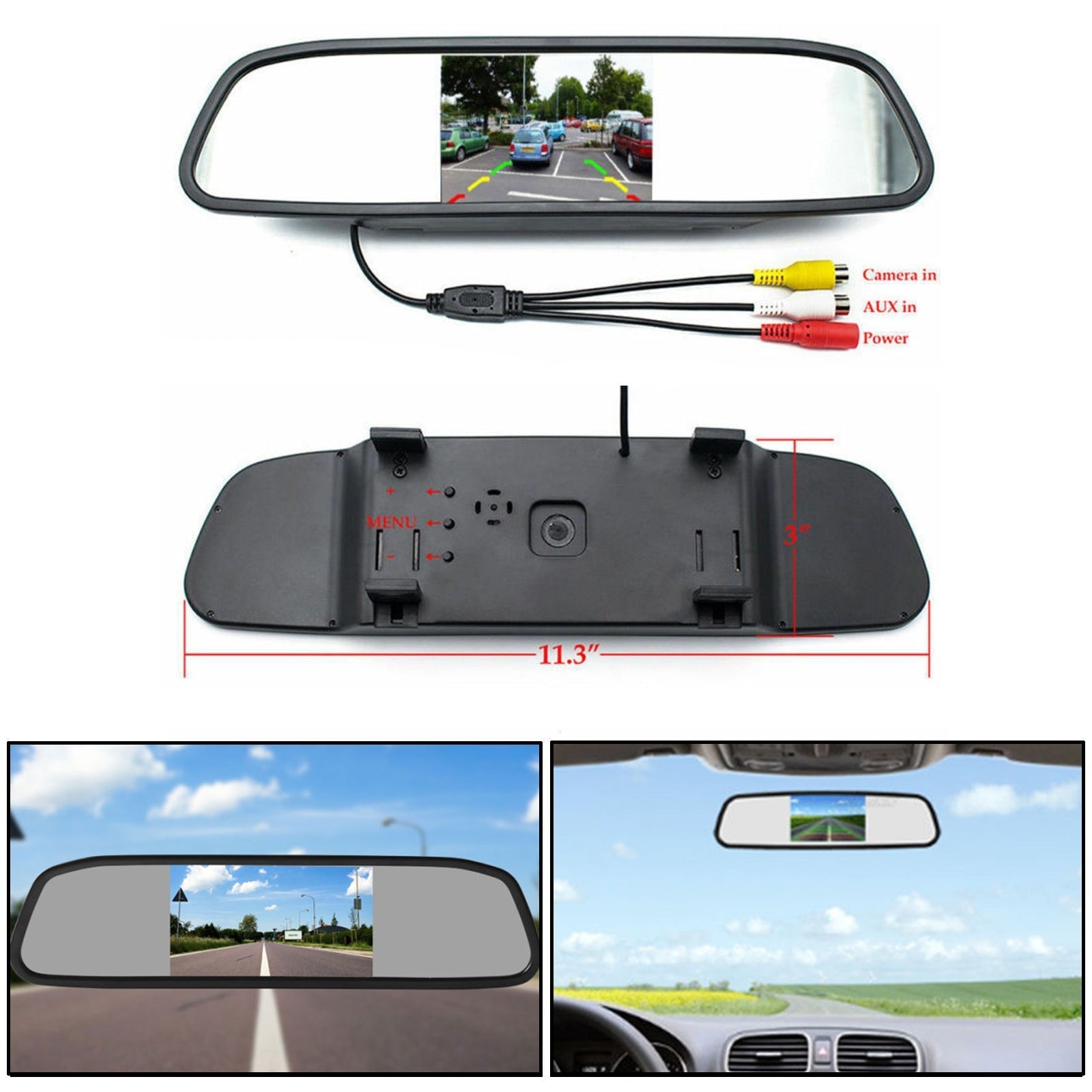 4,3" TFT LCD NTSC PAL Miroir 4,3 pouces Moniteur de voiture Vision nocturne Aide au stationnement