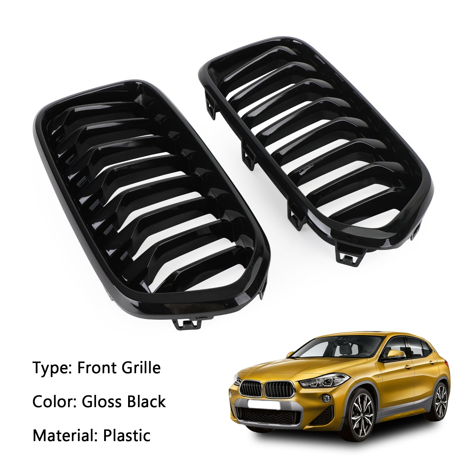 2018-2023 BMW X2 Series F39 Noir brillant Grille de pare-chocs avant 51712455246 51712455247 Générique