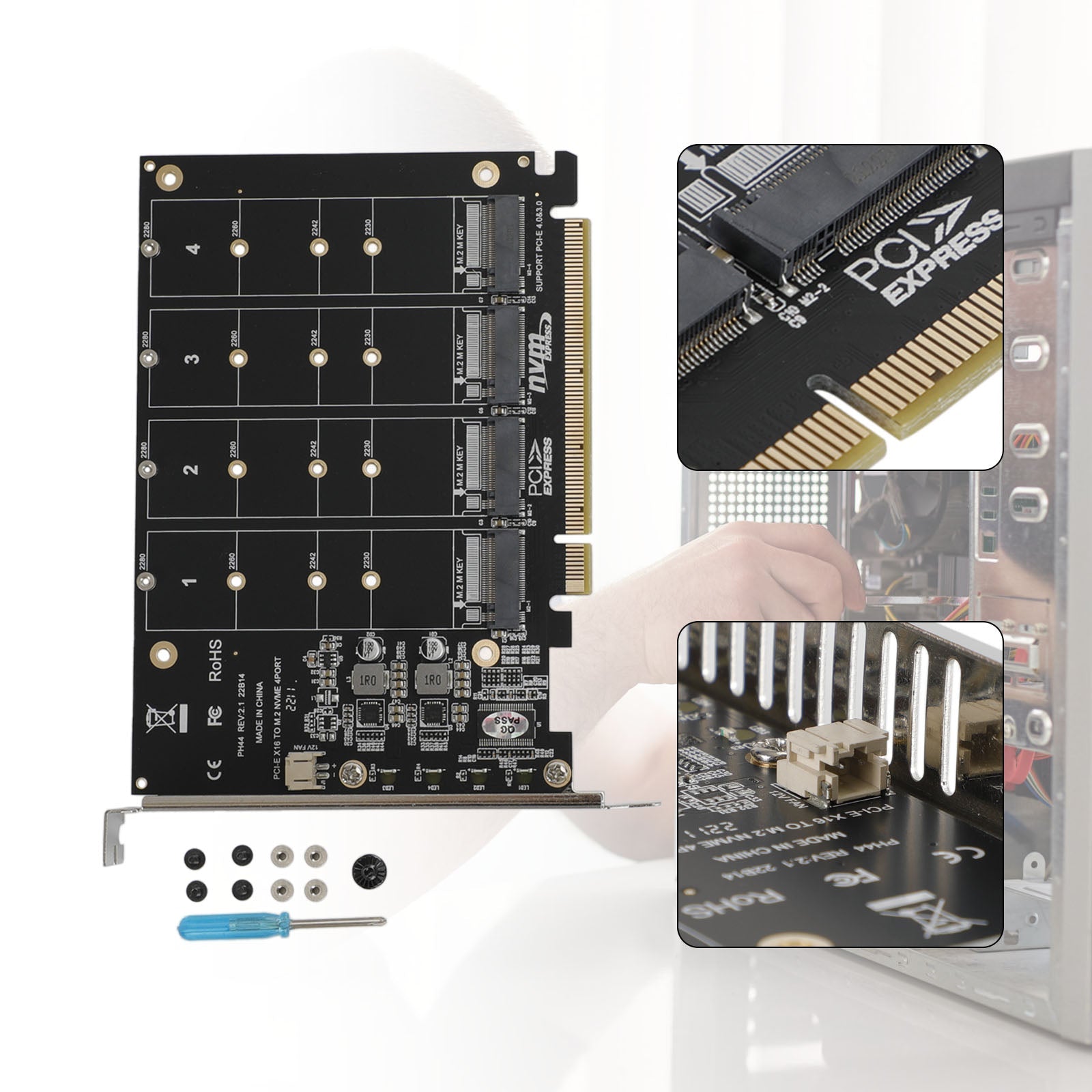 M.2 NVME SSD naar PCI-E 4.0 X16 Adapter Uitbreidingskaart ondersteuning PH44 2280 2242