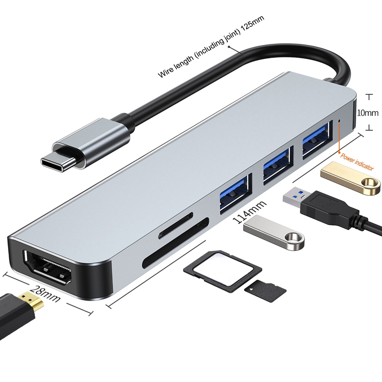 6 in 1 USB-C Type C HD-uitgang 4K USB 3.0 HD Adapter HUB Multifunctioneel dock