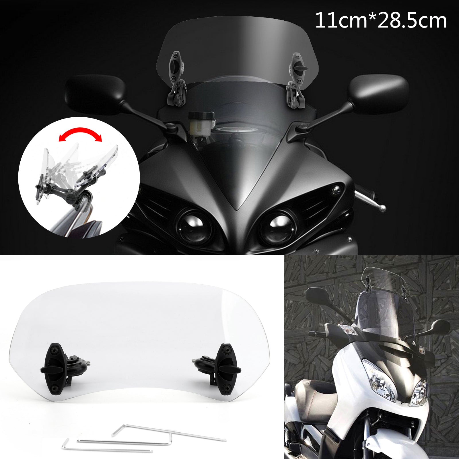 Motorcycle Adjustable Clip On Windshield Extension Spoiler Wind Deflector