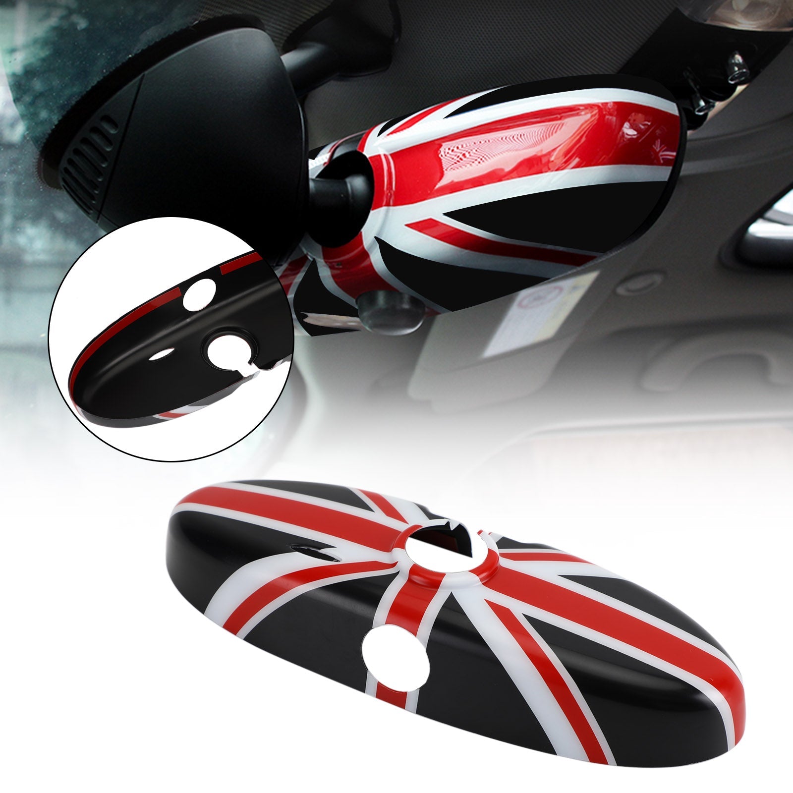 Union Jack UK Flag Rear View Mirror Cover for MINI Cooper R55 R56 R57 Black/Red