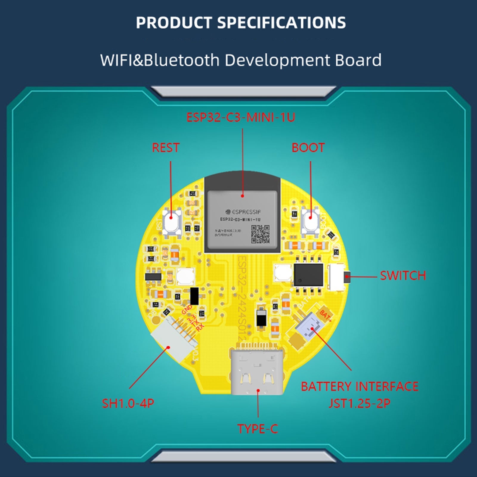 1,28" rond display ESP32-C3 ontwikkelingsbord LCD-aanraakscherm Wifi Bluetooth