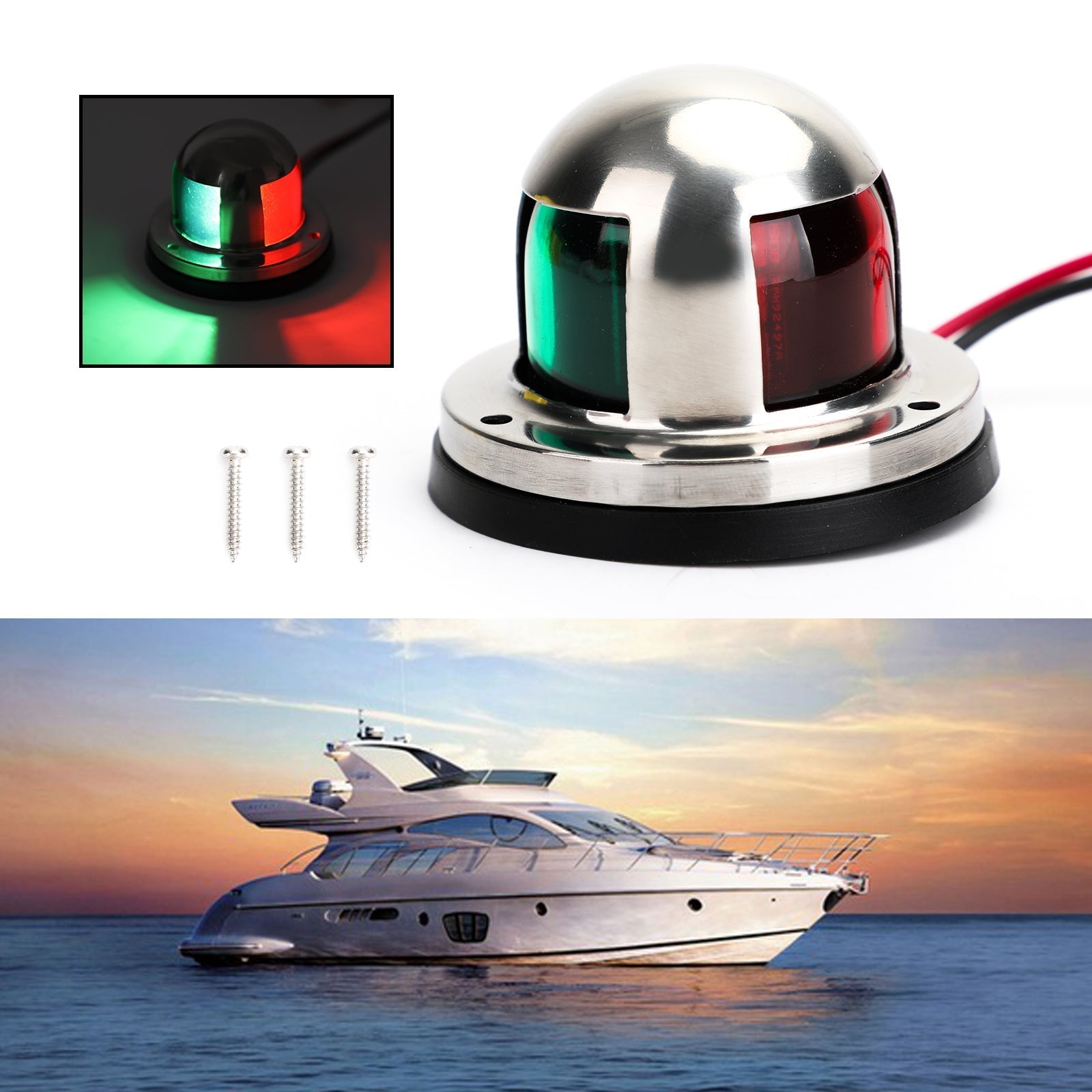 2 in1 LED Stainless Steel Bi Color Bow Navigation Light Marine Boat Yacht Light