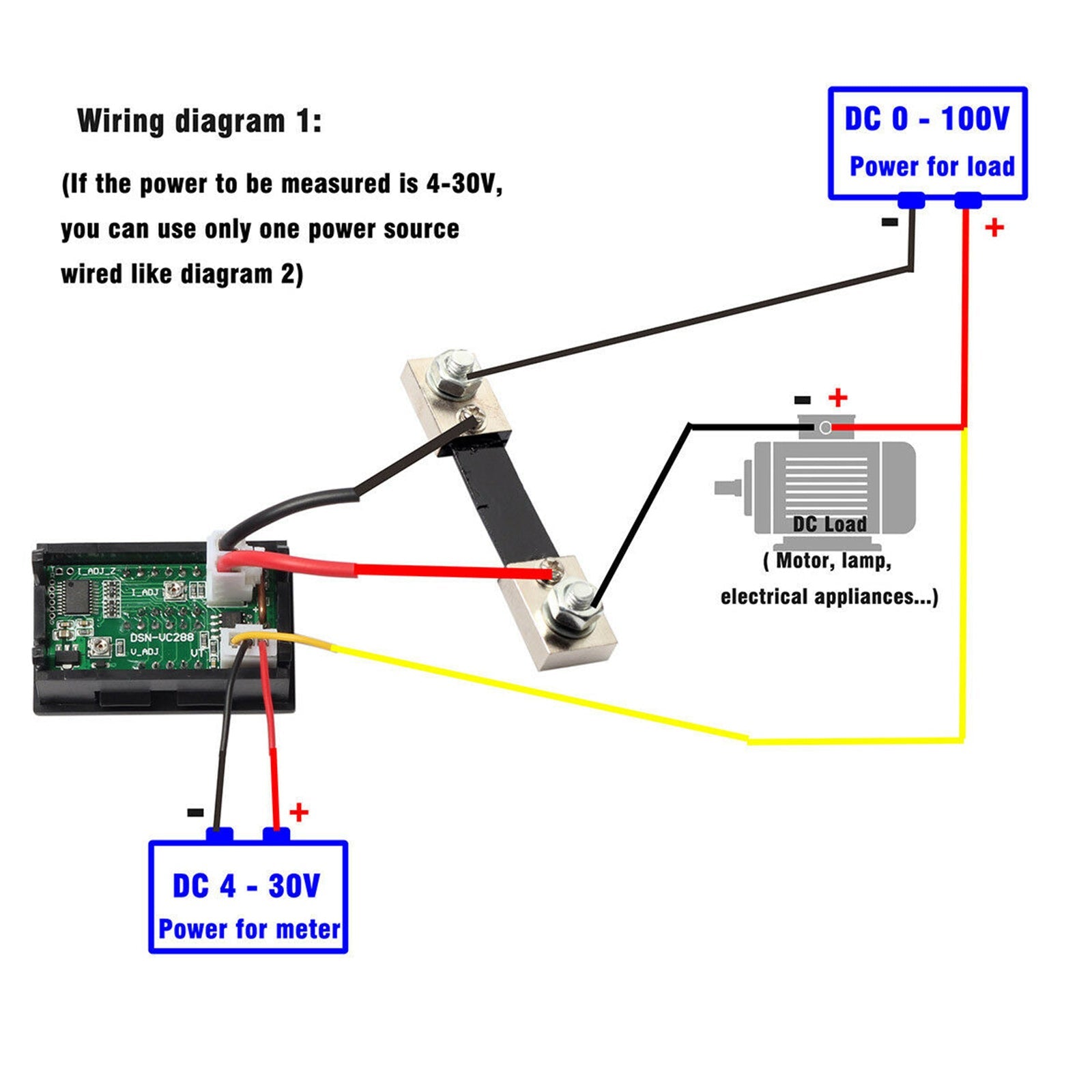 DC 100A 100V Ampèremètre Numérique Voltmètre Ampèremètre Bleu Rouge LED Shunt De Courant