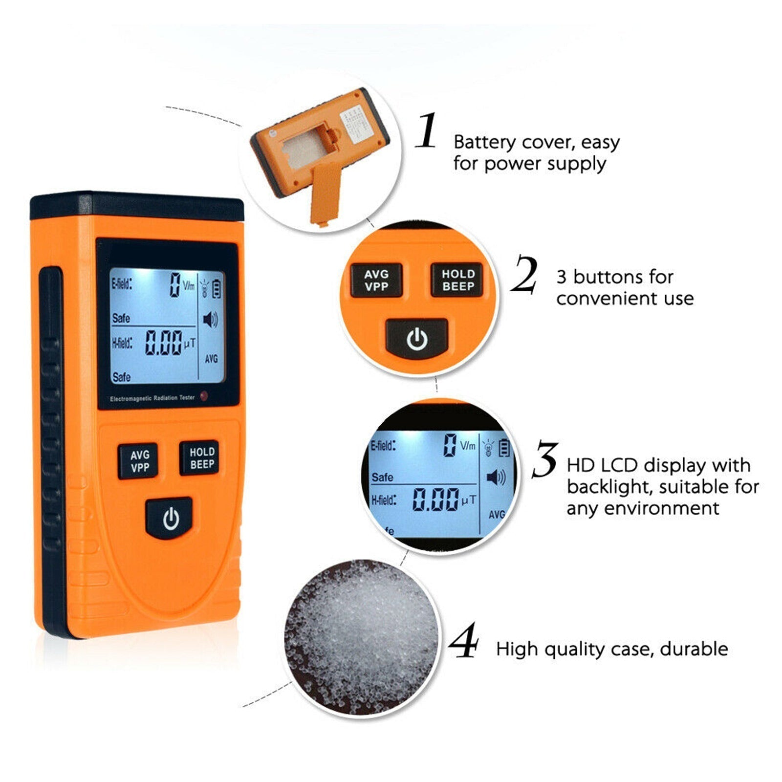 Détecteur de rayonnement de champ électromagnétique numérique LCD, compteur EMF, dosimètre, testeur