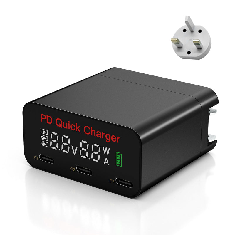 65W Type C Charger PD Quick Charge QC3.0 3 In 1 Multi Port Power Adapter UK Plug