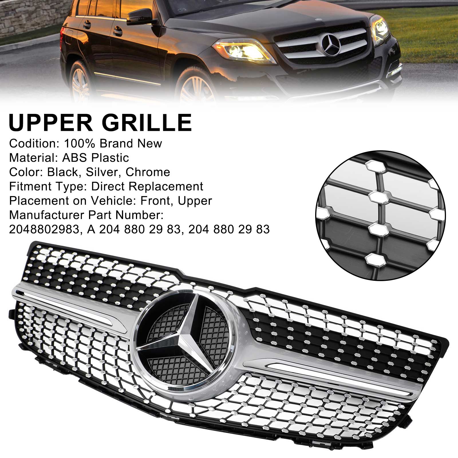 2013-2015 Mercedes Benz X204 GLK-Class Front Bumper Grille Grill Diamond