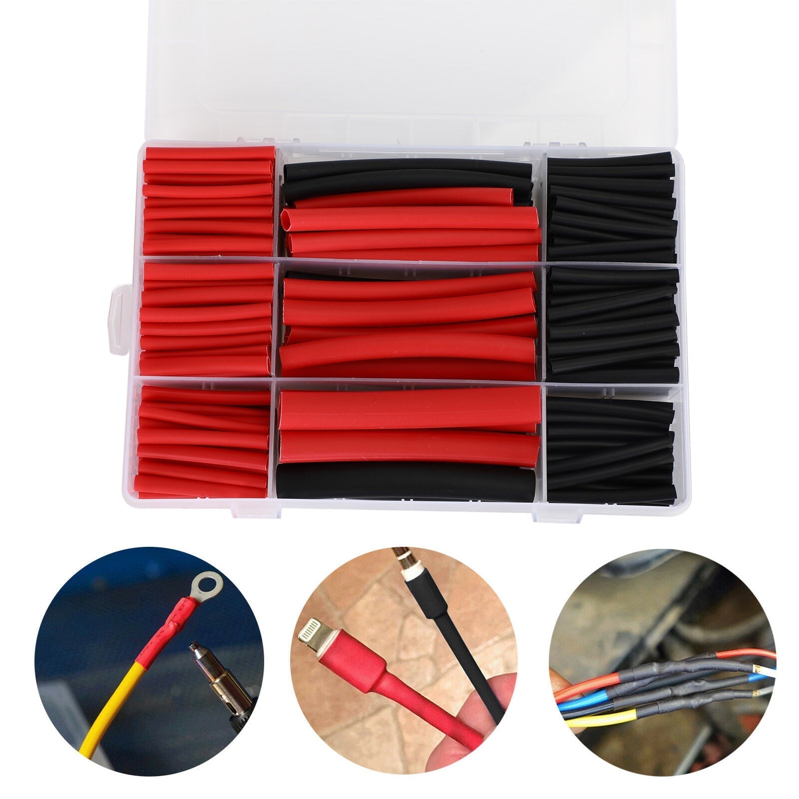 300Pcs Heat Shrink Tubing Kit 3:1 Ratio Dual Wall Adhesive Lined Kit Black Red