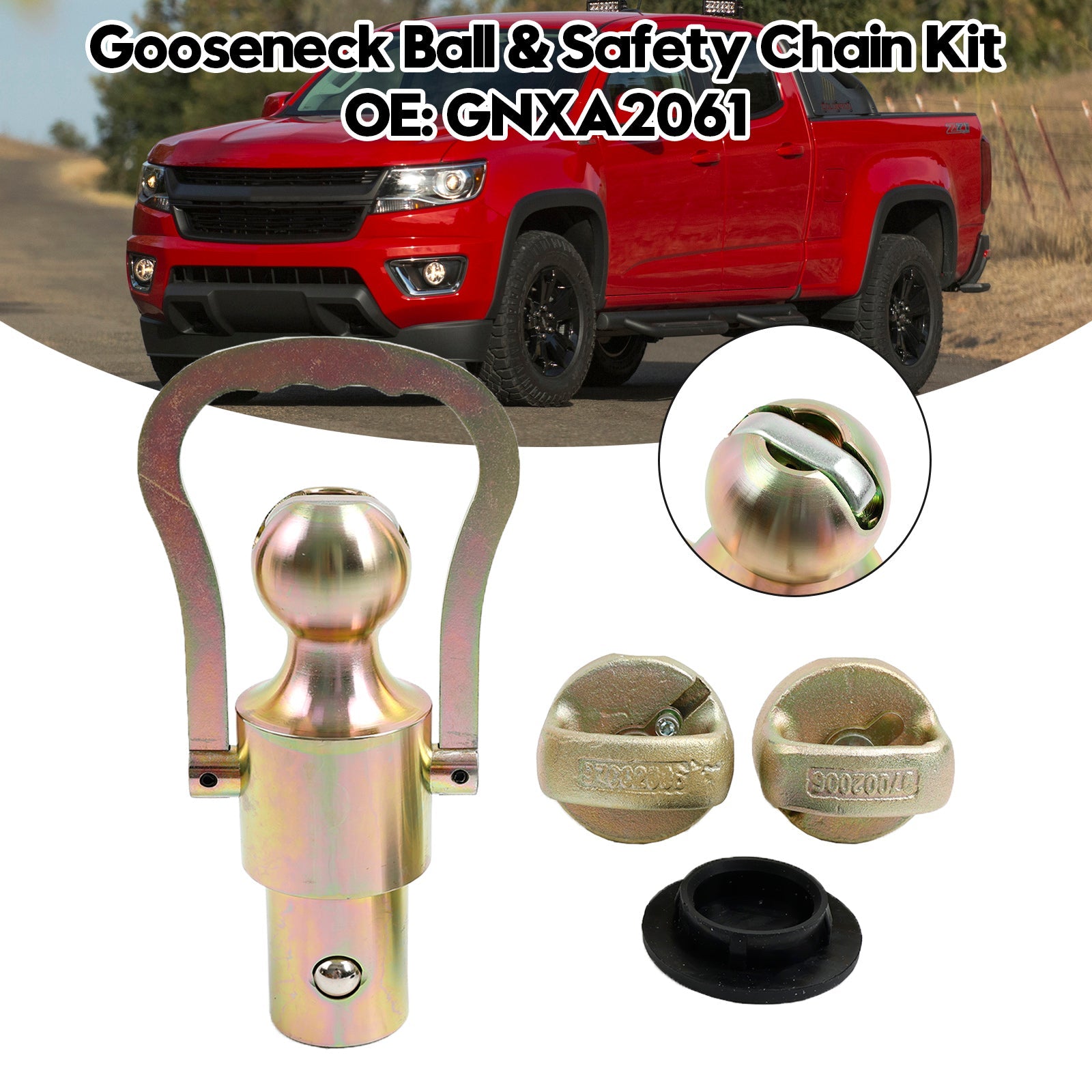 GNXA2061 Gooseneck Ball & Safety Chain Kit for Ford for GM for Nissan Trucks