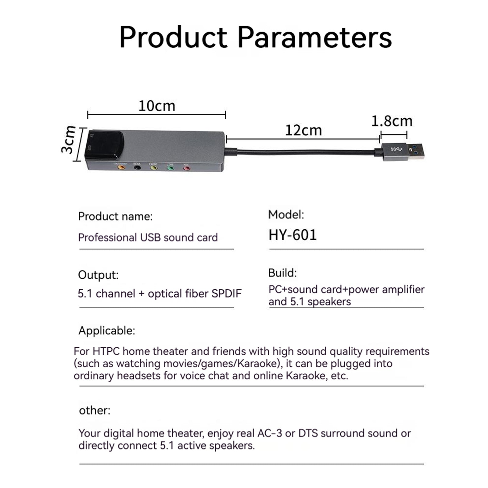 Nouveau Alliage d'aluminium USB Fiber optique SPDIF carte ordinateur externe multifonction