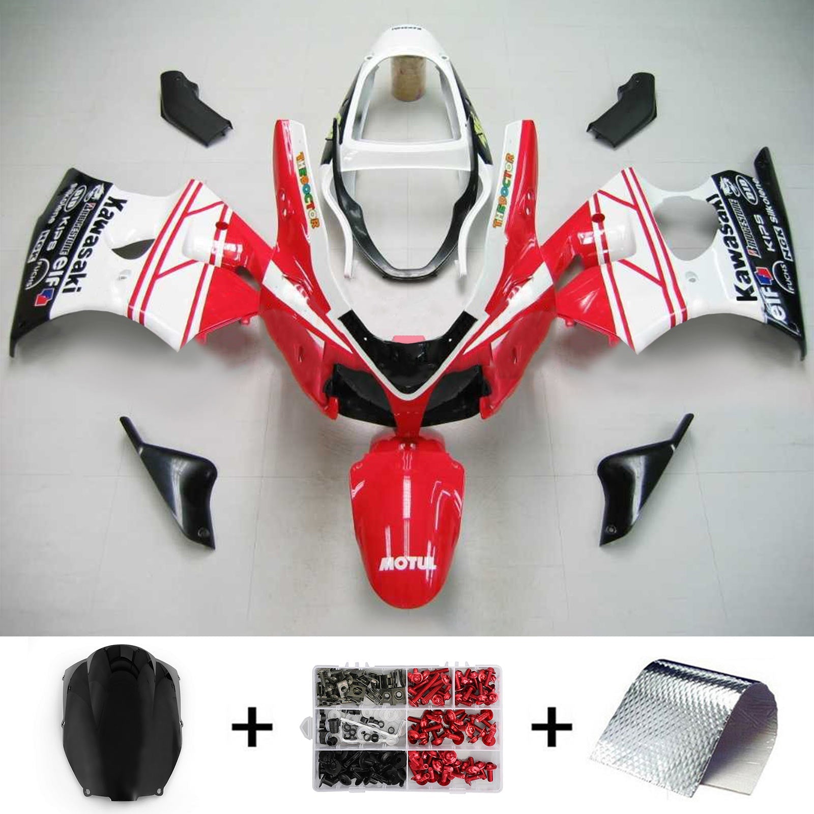 2000-2002 Kawasaki Zx6R Fairing Red White Kit