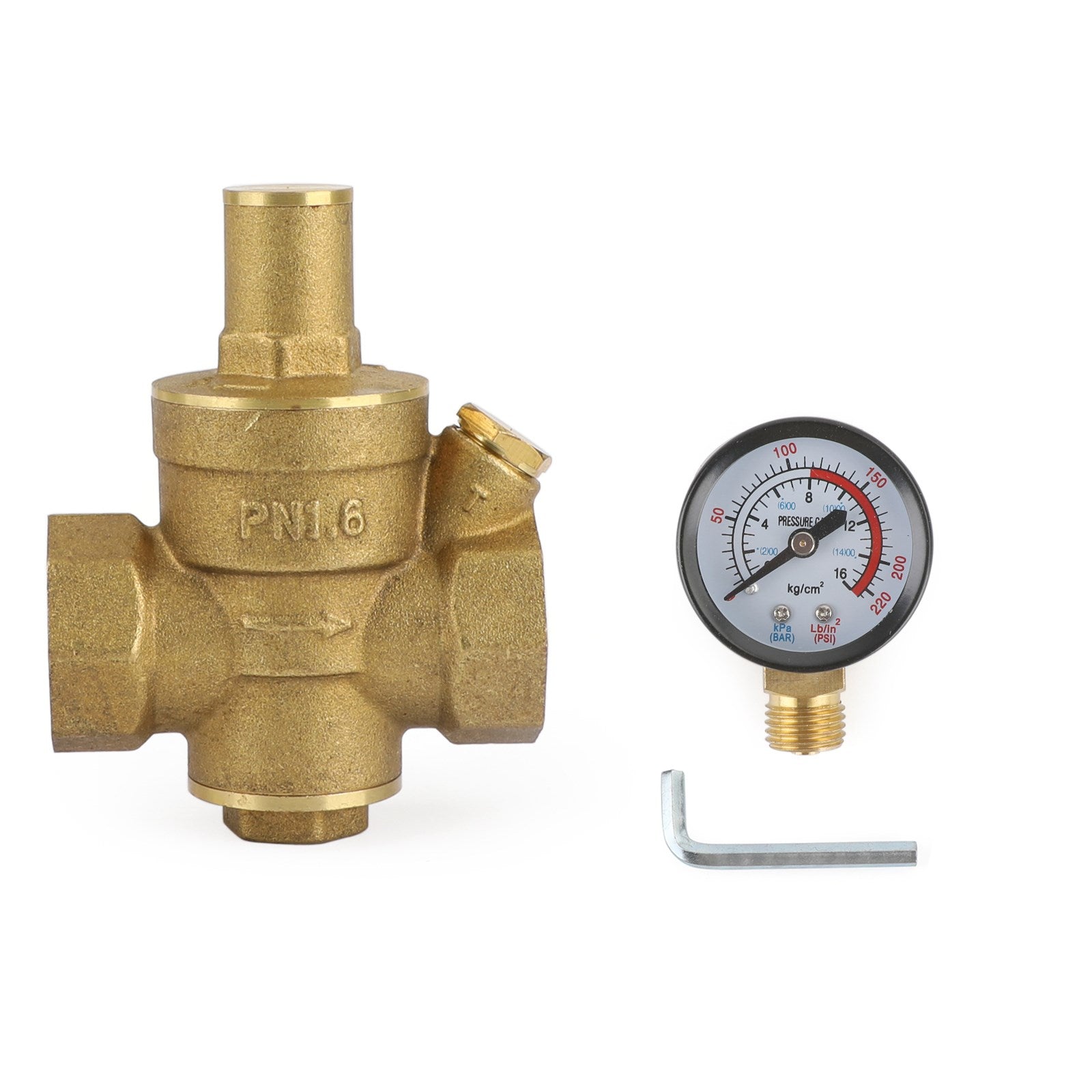 DN20 3/4" Brass Adjustable Water Pressure Reducing Regulator Valves With Gauge